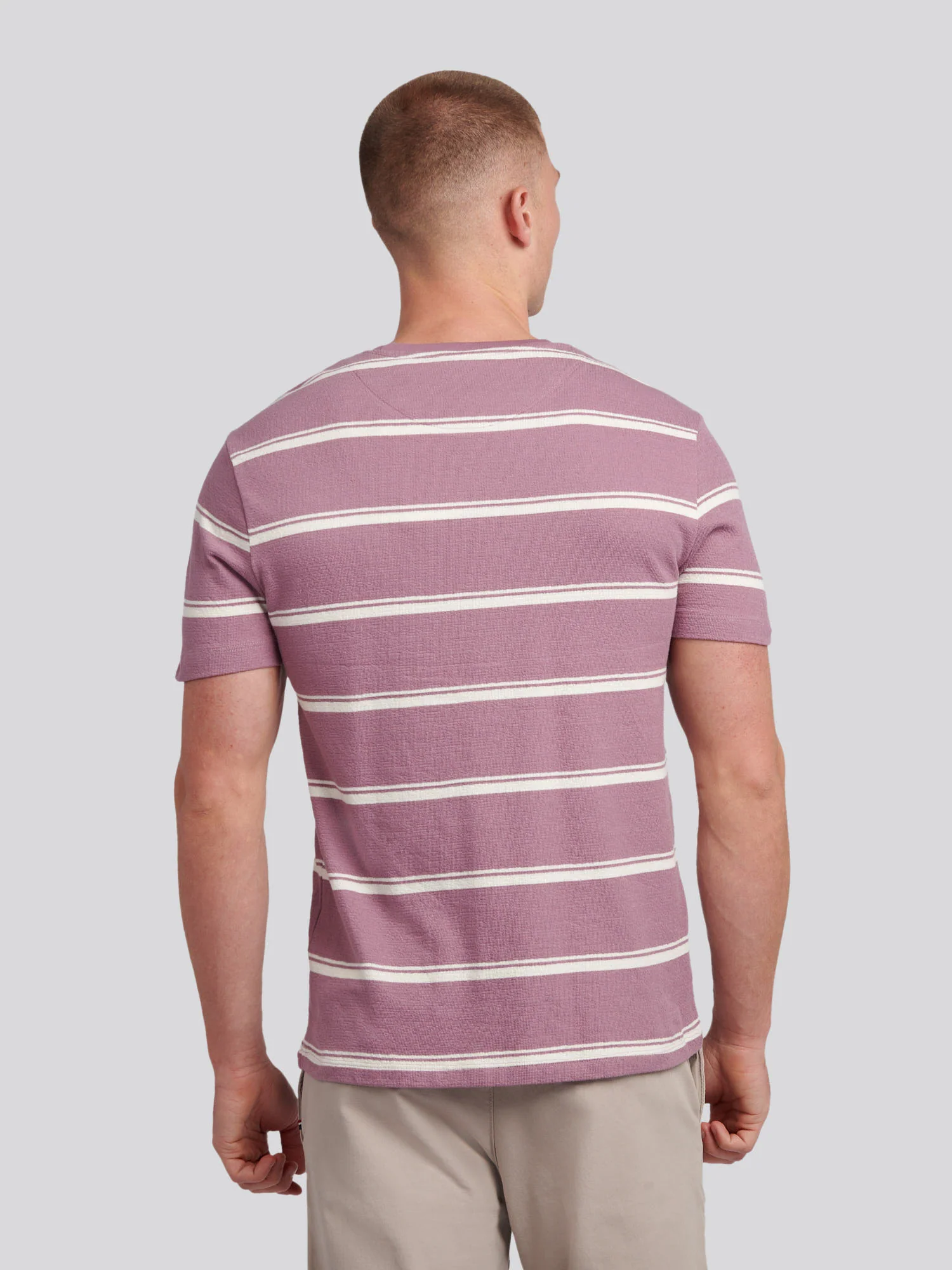 Mens Terry Stripe T-Shirt in Elderberry - Image 4