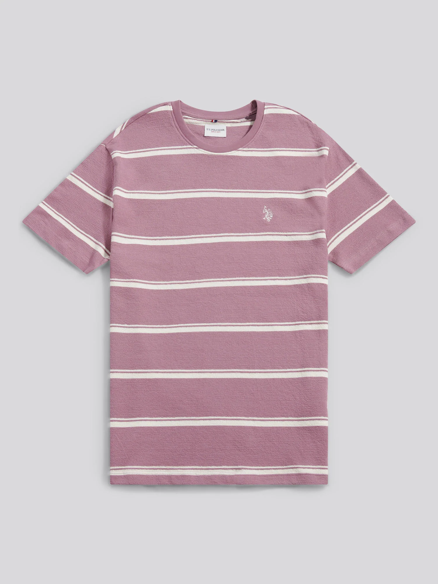 Mens Terry Stripe T-Shirt in Elderberry - Image 5