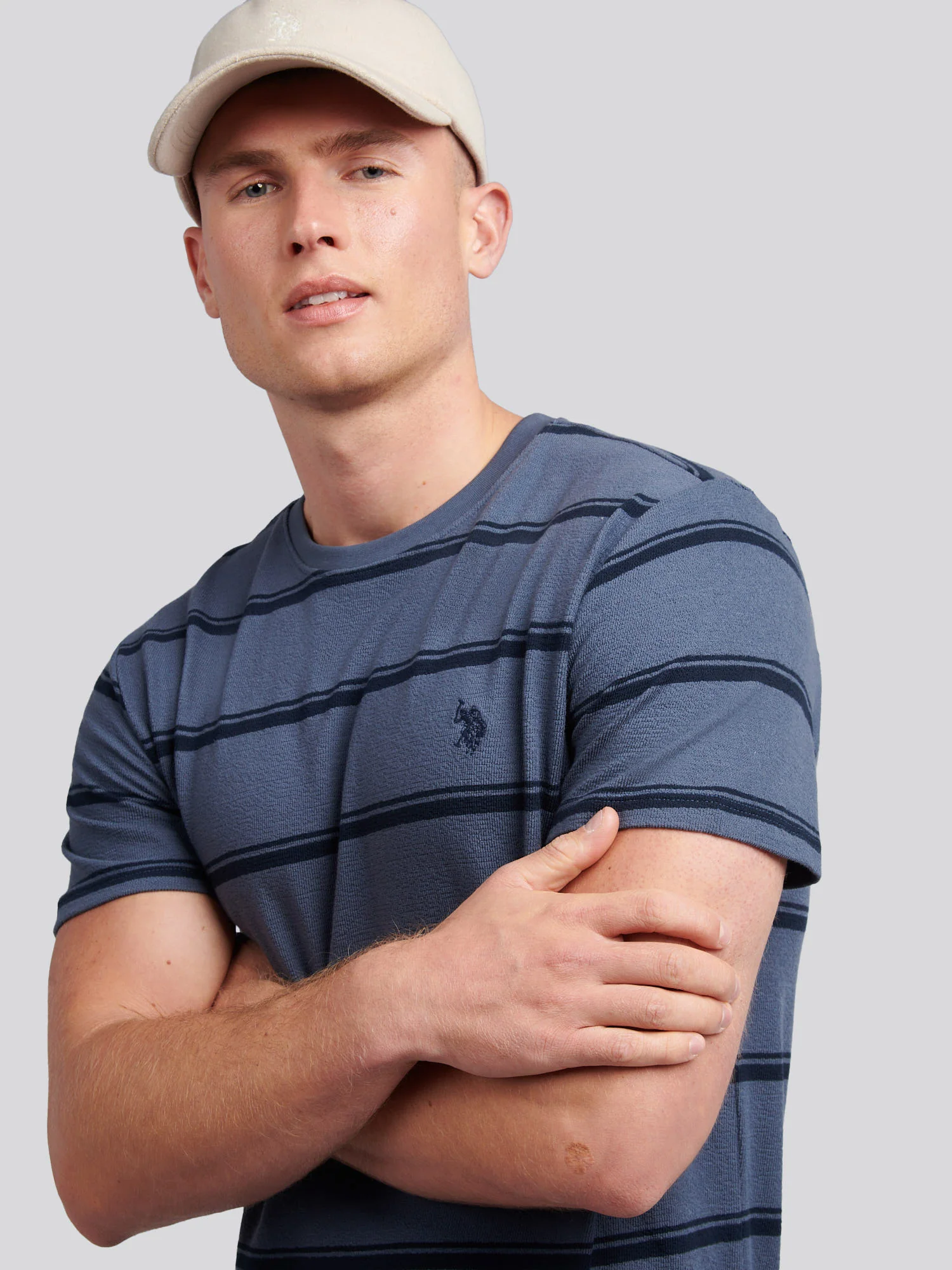 Mens Terry Stripe T-Shirt in Vintage Indigo - Image 2