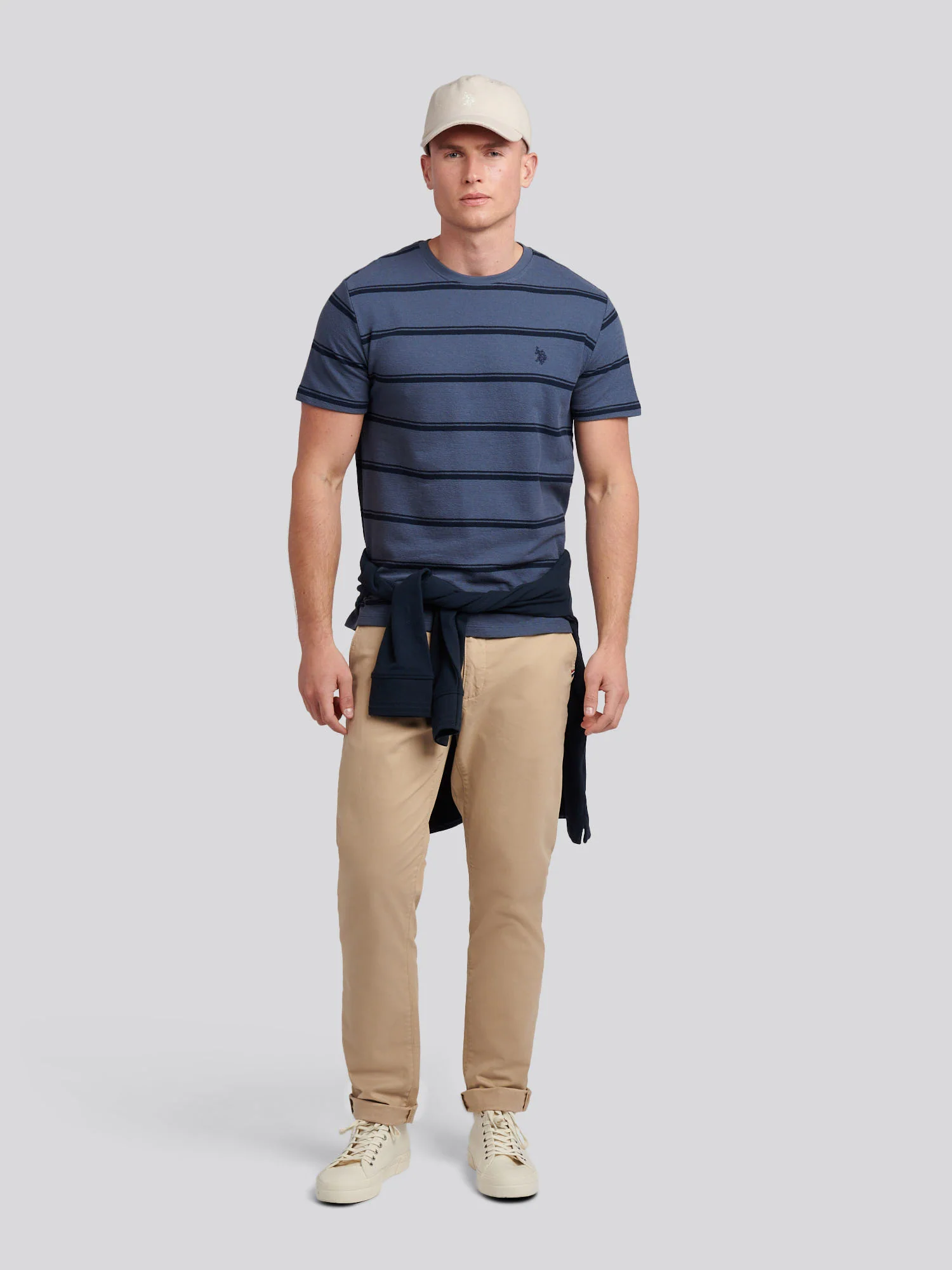 Mens Terry Stripe T-Shirt in Vintage Indigo - Image 3