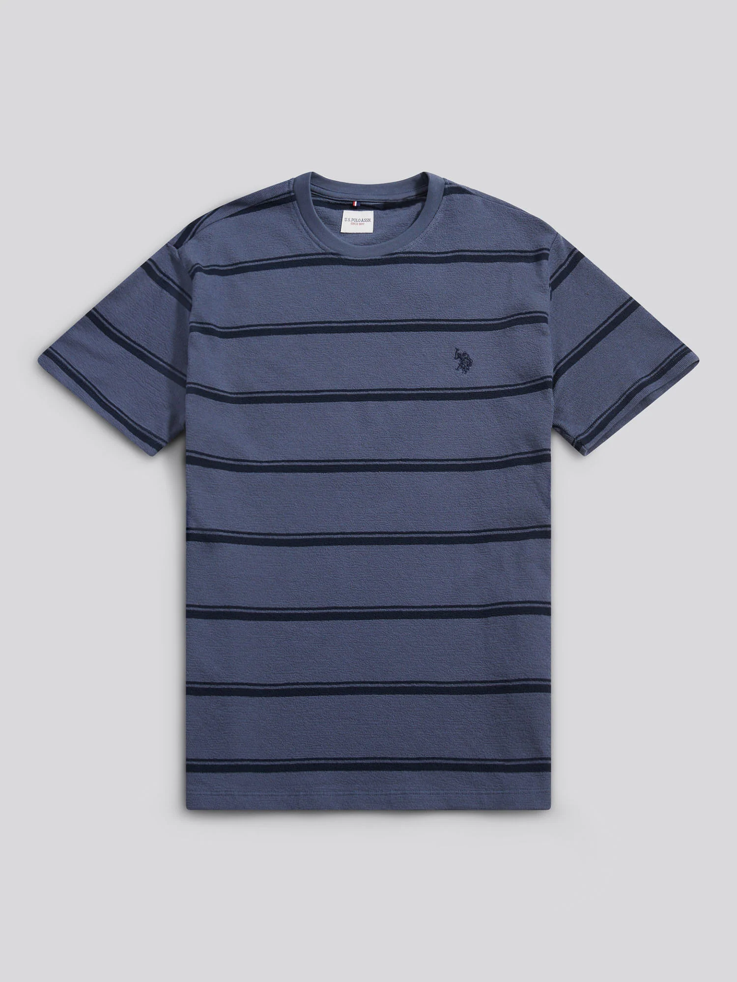 Mens Terry Stripe T-Shirt in Vintage Indigo - Image 6