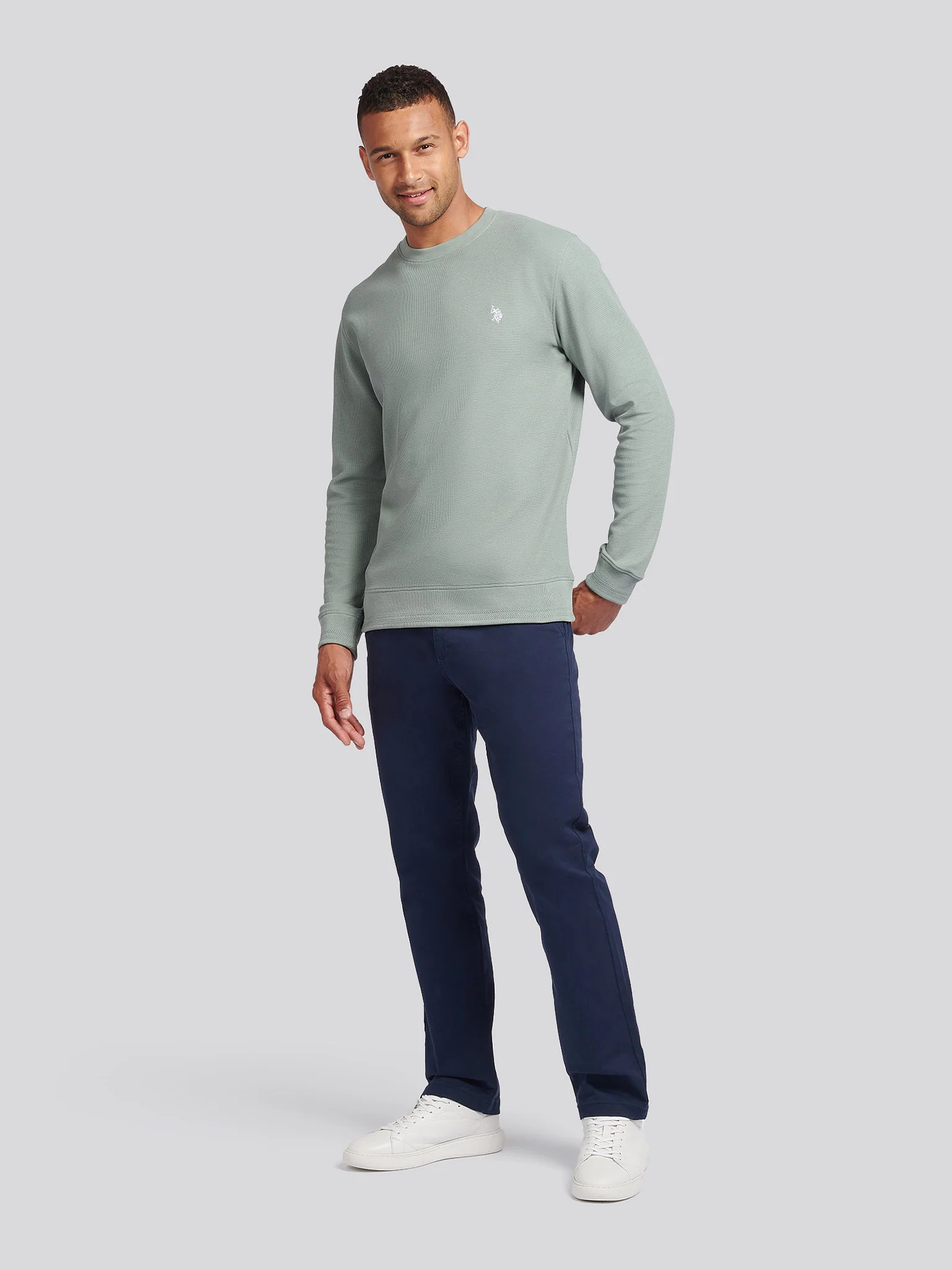 Mens Texture Crew Neck Sweatshirt in Chinois Green - Image 3