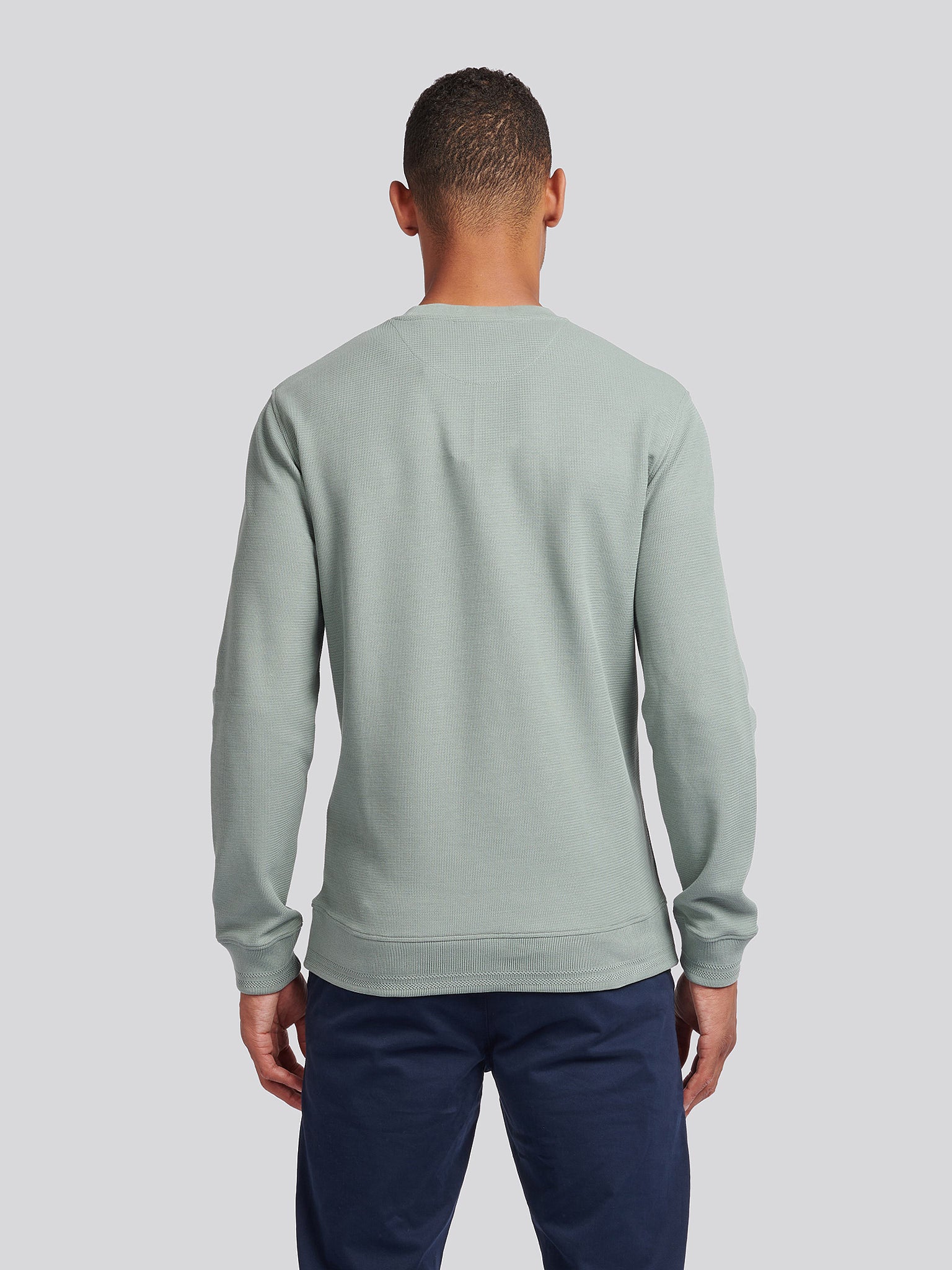 Mens Texture Crew Neck Sweatshirt in Chinois Green - Image 4