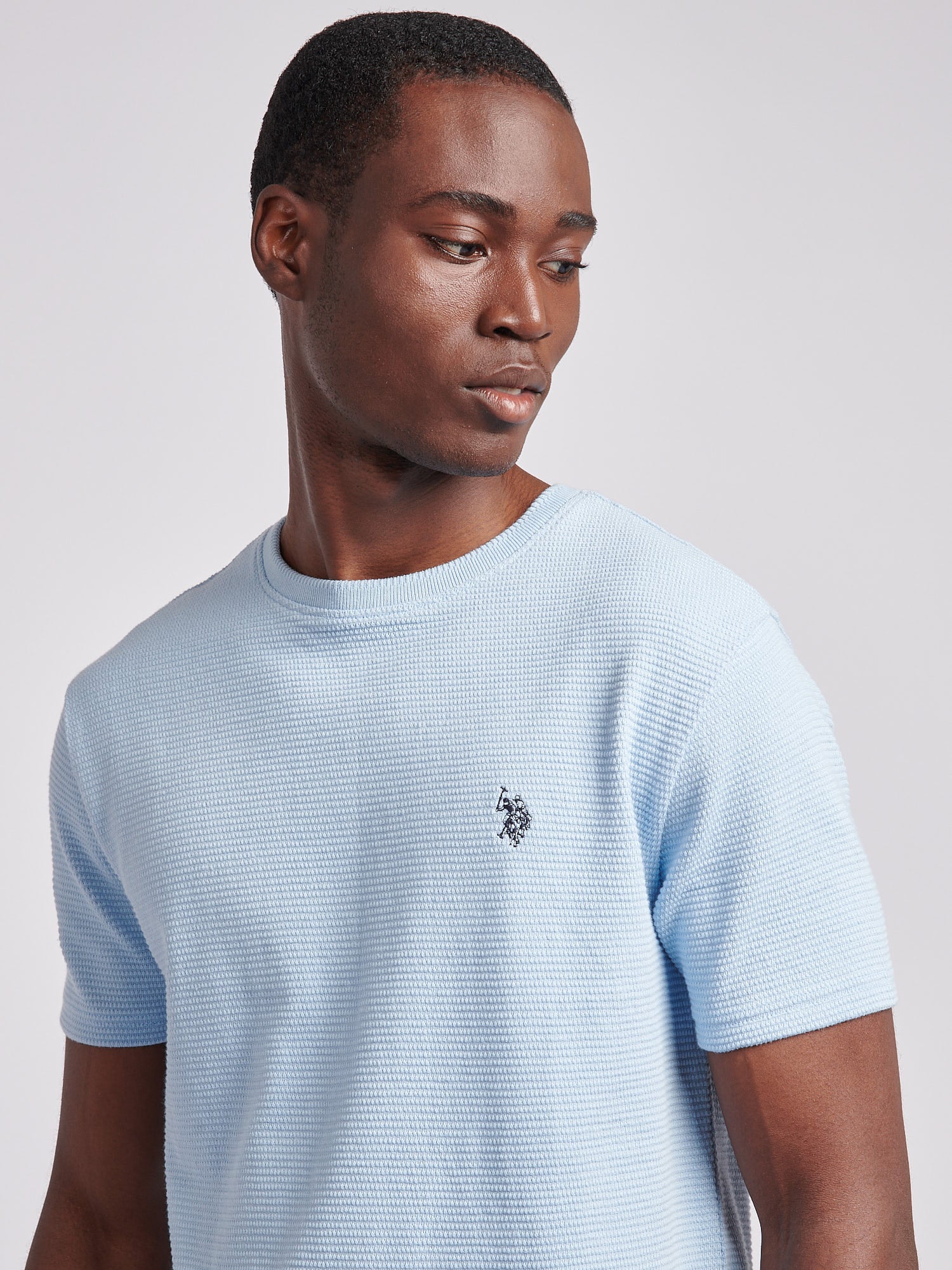 Mens Texture Double Horsemen T-Shirt in Chambray Blue - Image 2