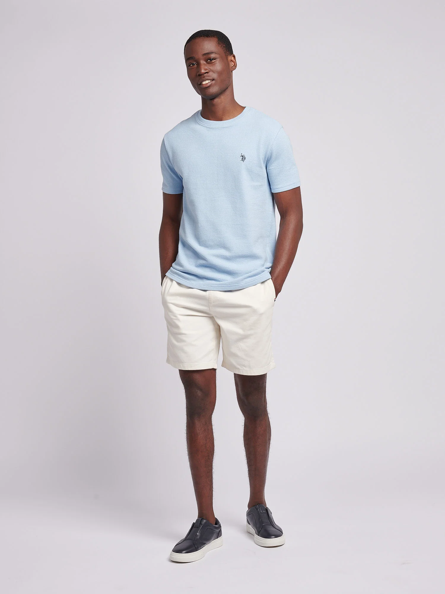 Mens Texture Double Horsemen T-Shirt in Chambray Blue - Image 3