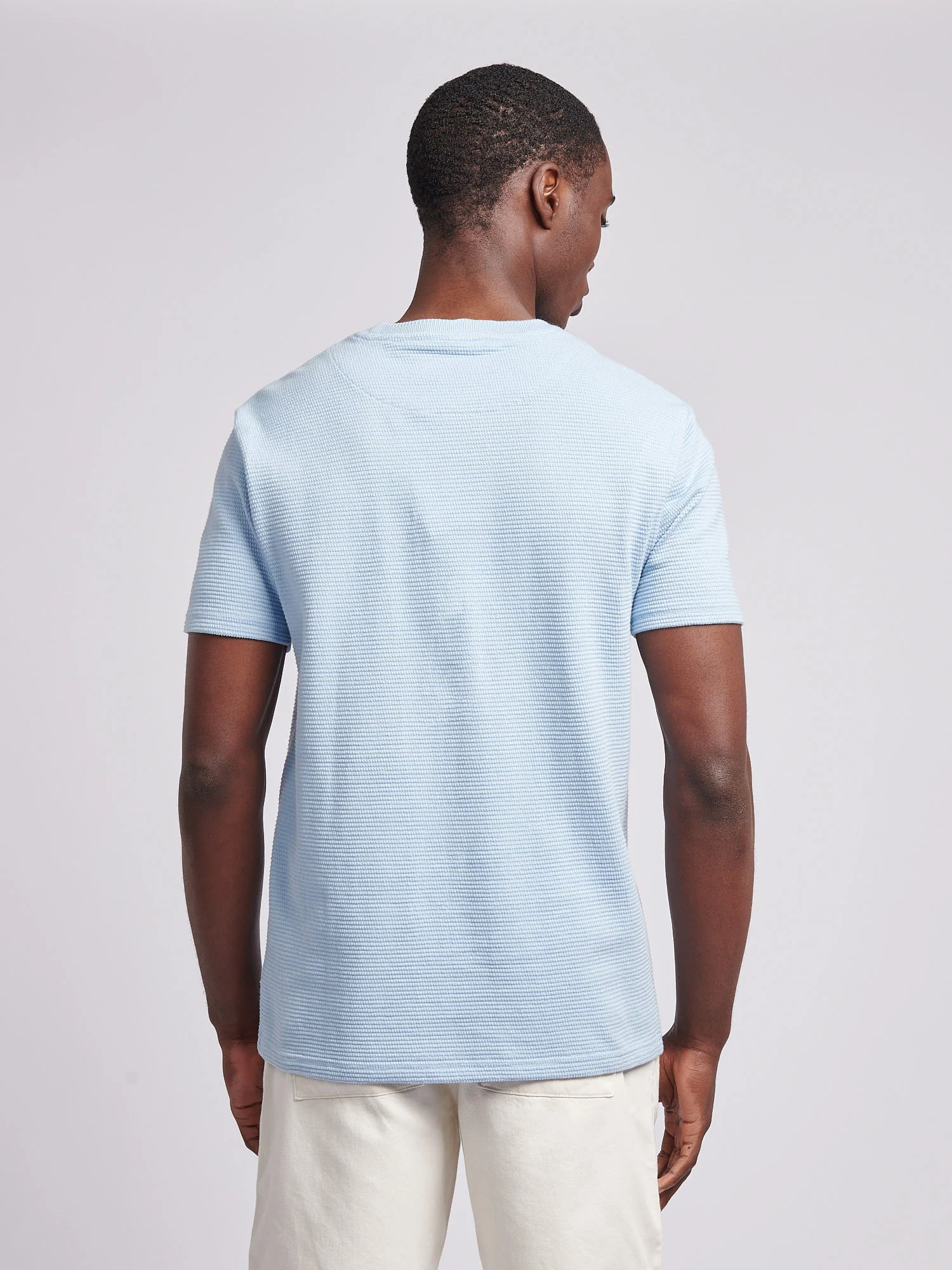 Mens Texture Double Horsemen T-Shirt in Chambray Blue - Image 4