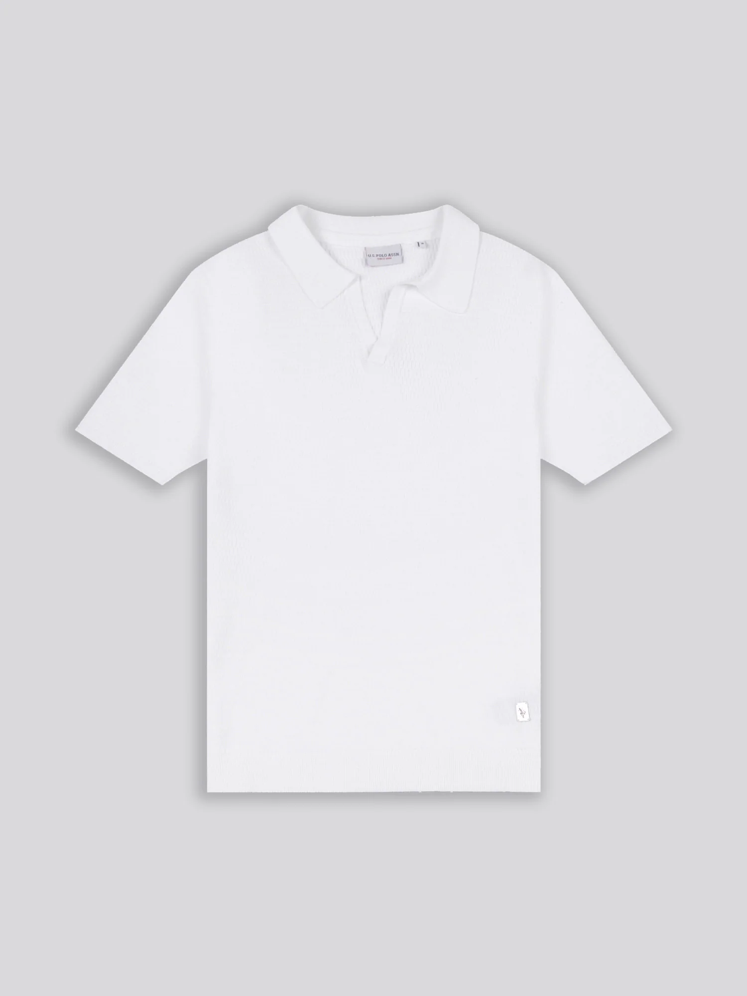 Mens Texture Open Collar Knit Polo Shirt in Bright White - Image 5