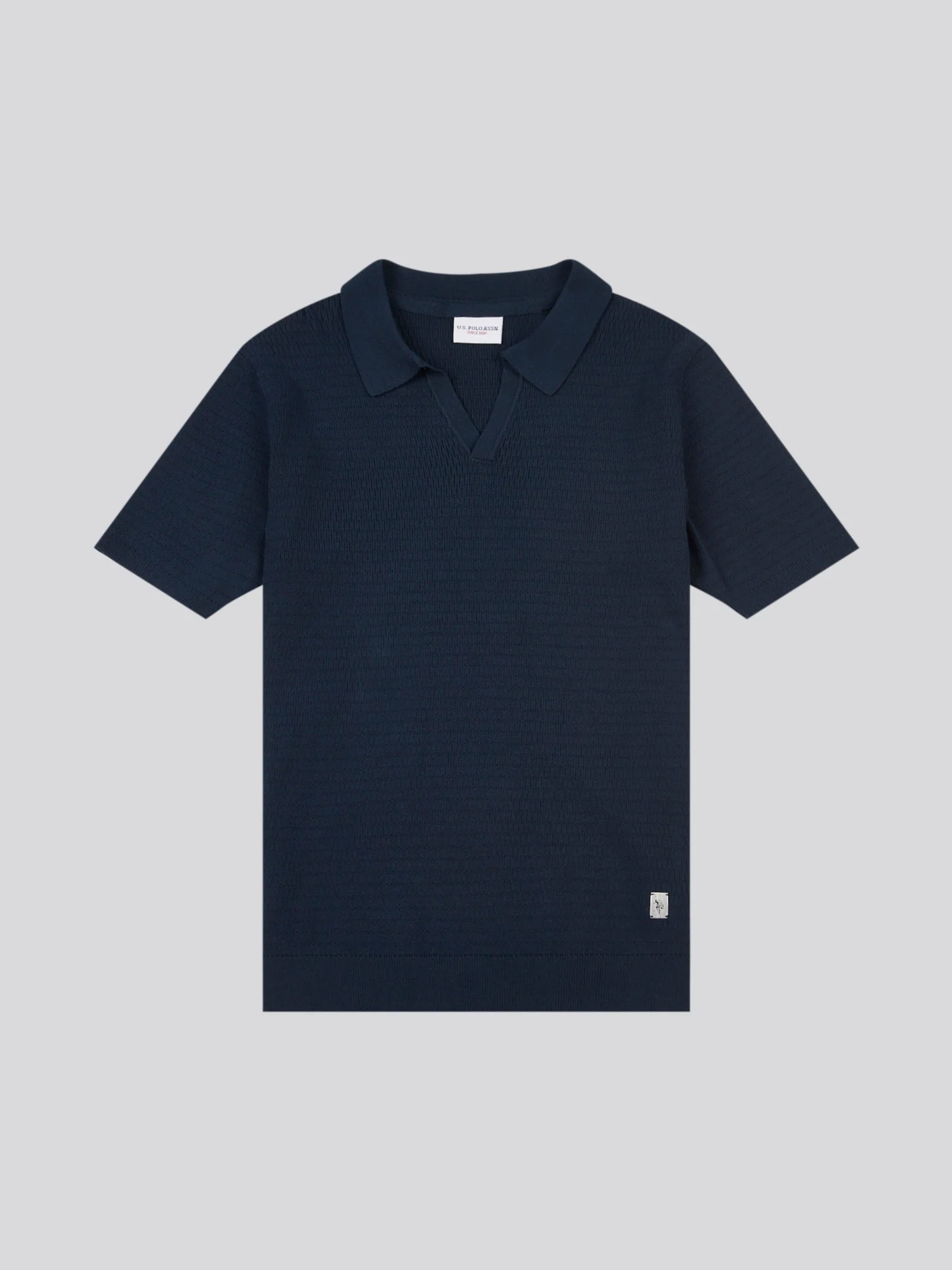 Mens Texture Open Collar Knit Polo Shirt in Dark Sapphire Navy - Image 5
