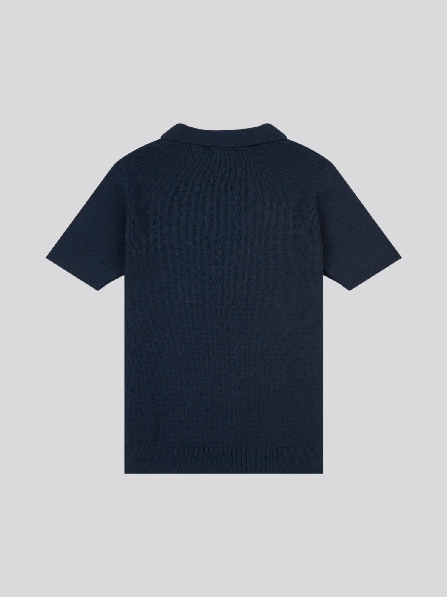 Mens Texture Open Collar Knit Polo Shirt in Dark Sapphire Navy - Image 6