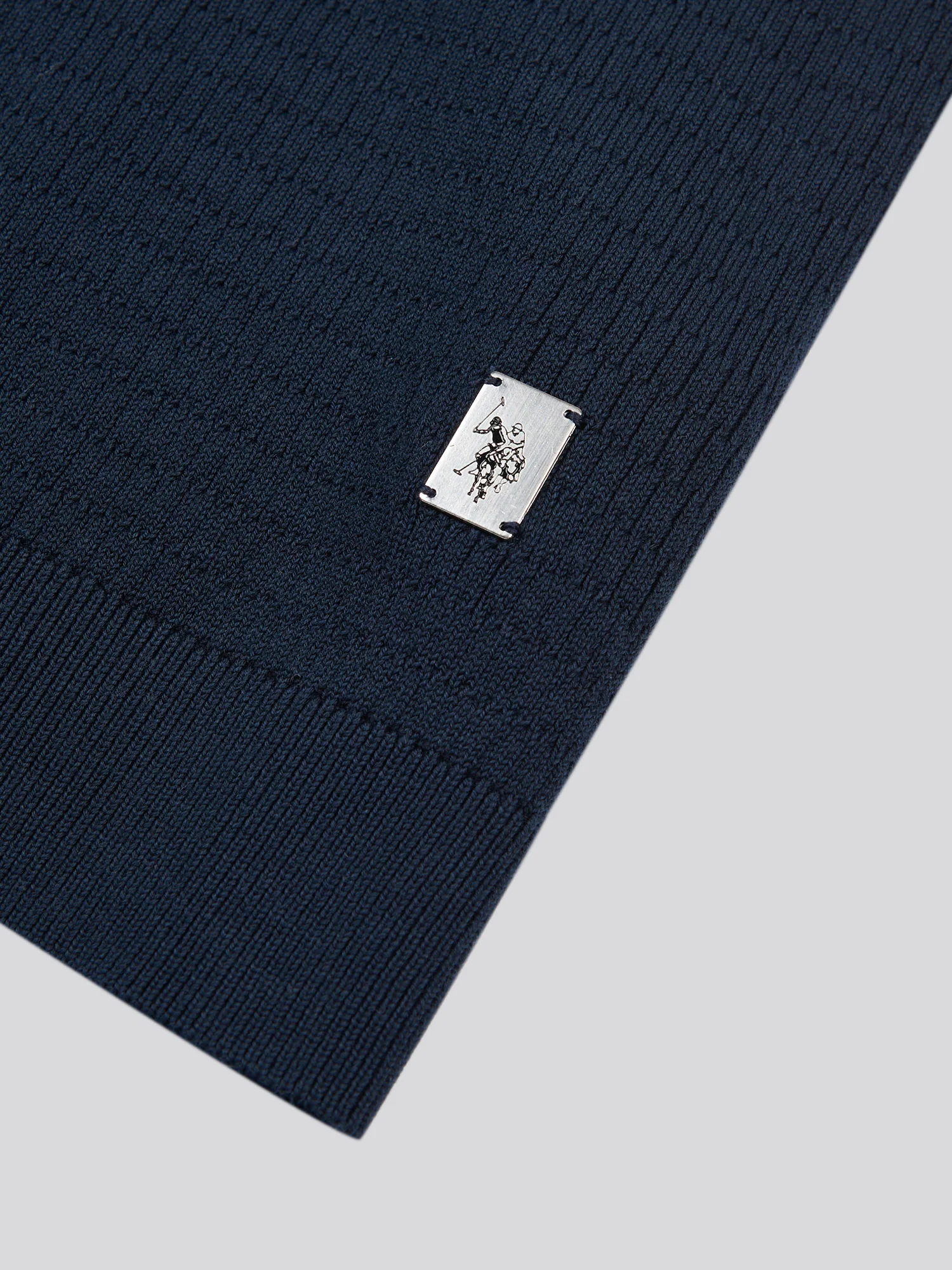 Mens Texture Open Collar Knit Polo Shirt in Dark Sapphire Navy - Image 7