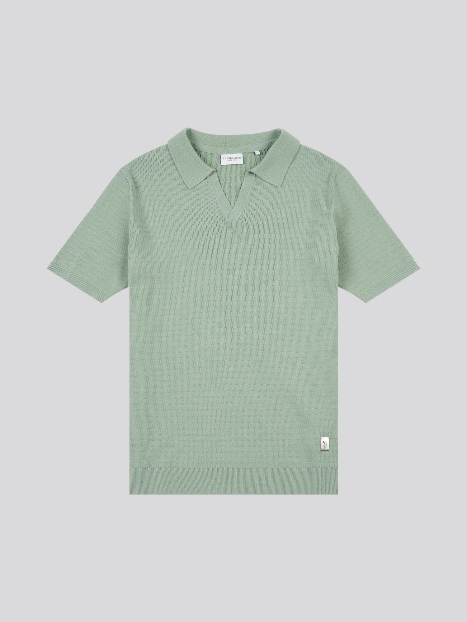 Mens Texture Open Collar Knit Polo Shirt in Green Bay - Image 5