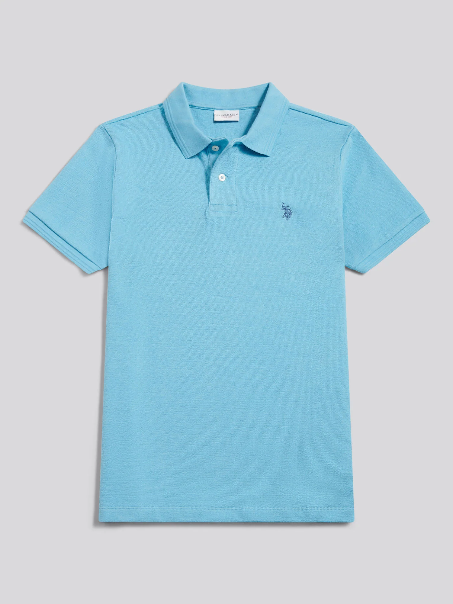 Mens Texture Terry Polo Shirt Air Blue