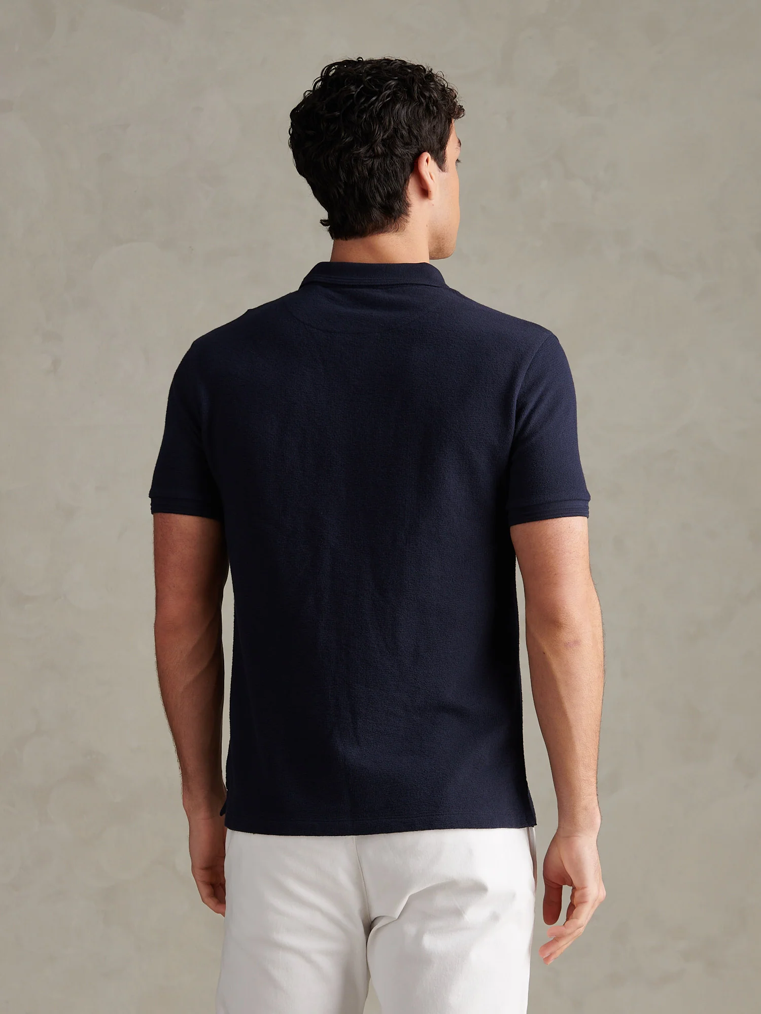 Mens Texture Terry Polo Shirt Dark Sapphire Navy / Moonlight Blue DHM - Image 4