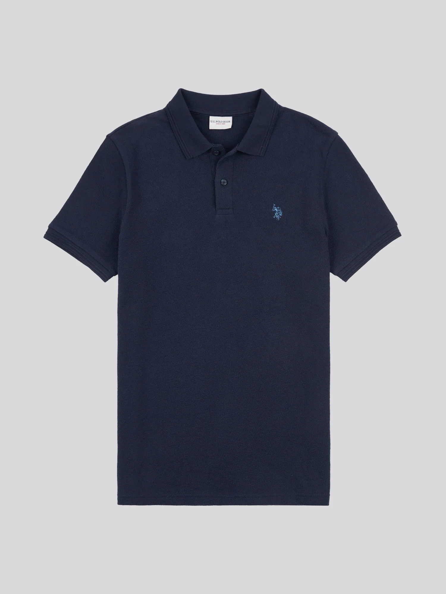 Mens Texture Terry Polo Shirt Dark Sapphire Navy / Moonlight Blue DHM - Image 5