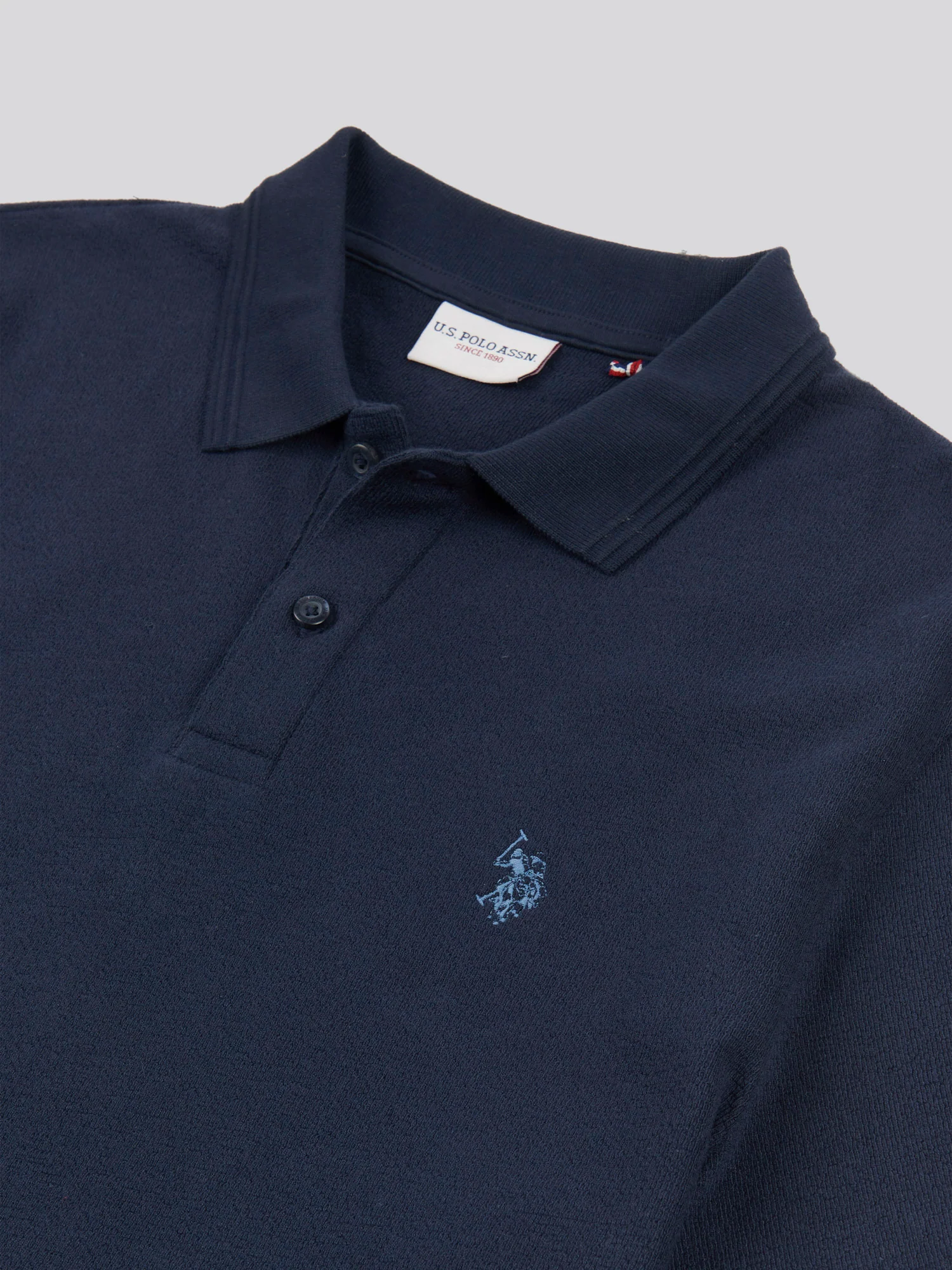 Mens Texture Terry Polo Shirt Dark Sapphire Navy / Moonlight Blue DHM - Image 6