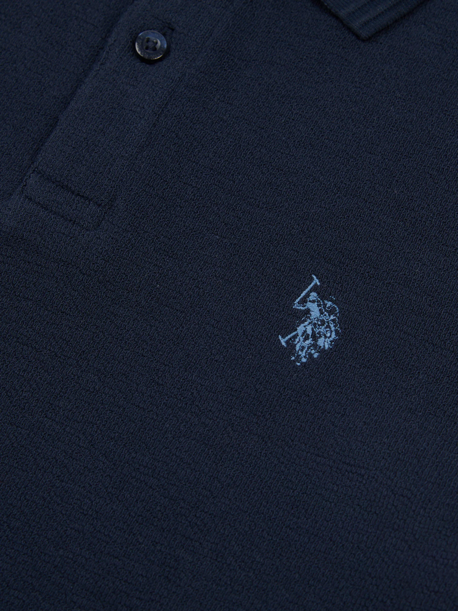 Mens Texture Terry Polo Shirt Dark Sapphire Navy / Moonlight Blue DHM - Image 7