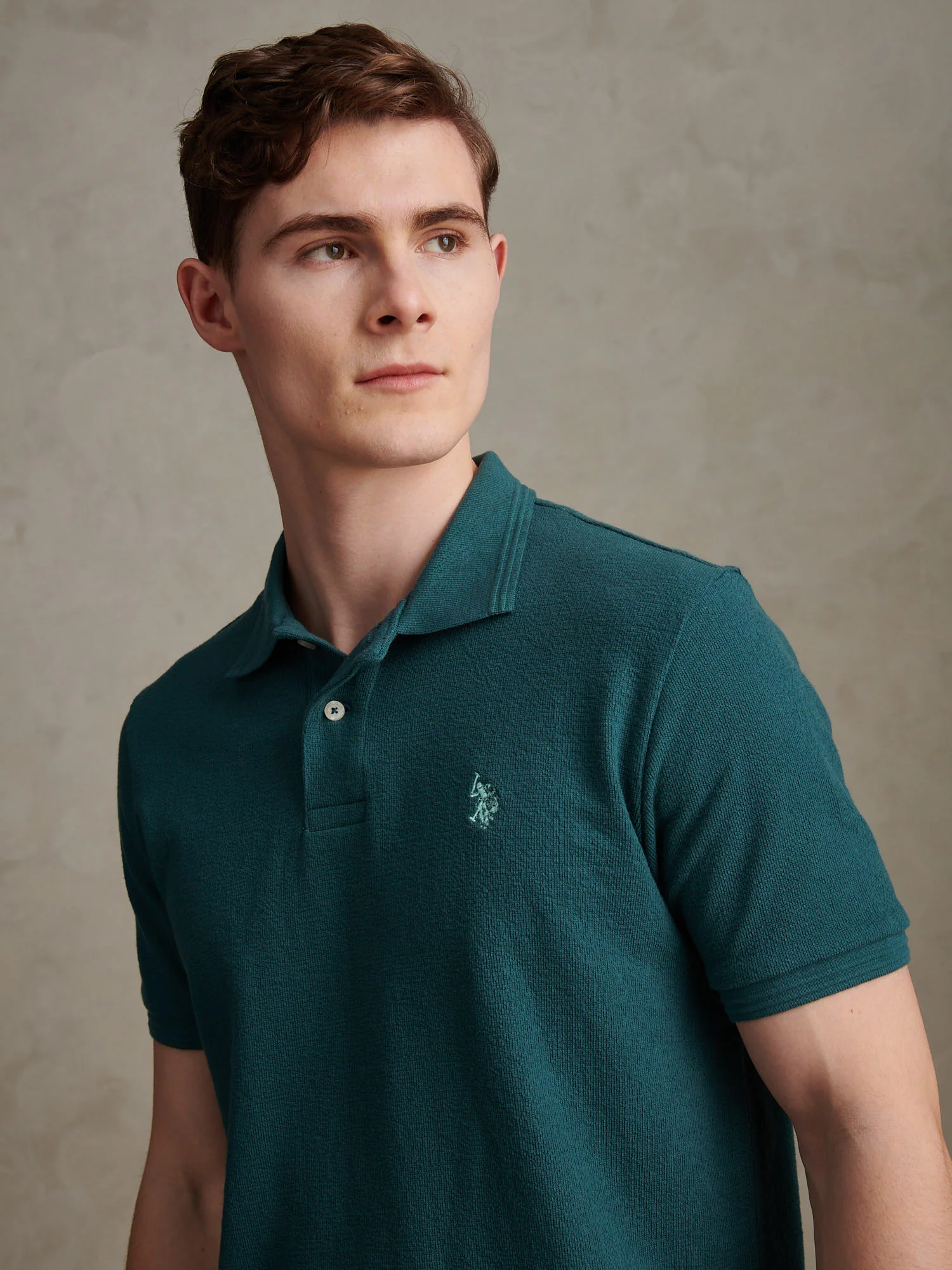 Mens Texture Terry Polo Shirt Mediterranea - Image 2