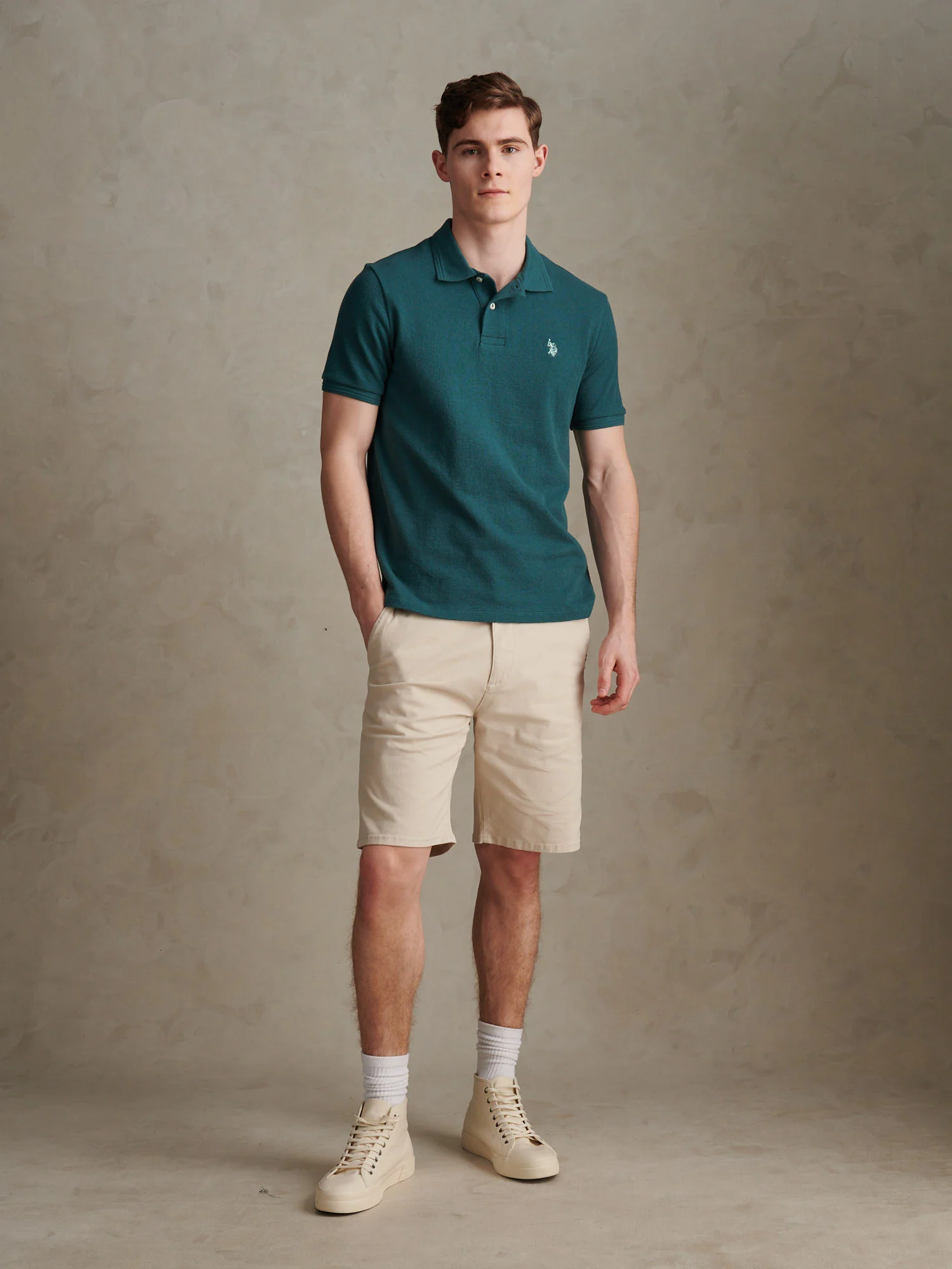Mens Texture Terry Polo Shirt Mediterranea - Image 3