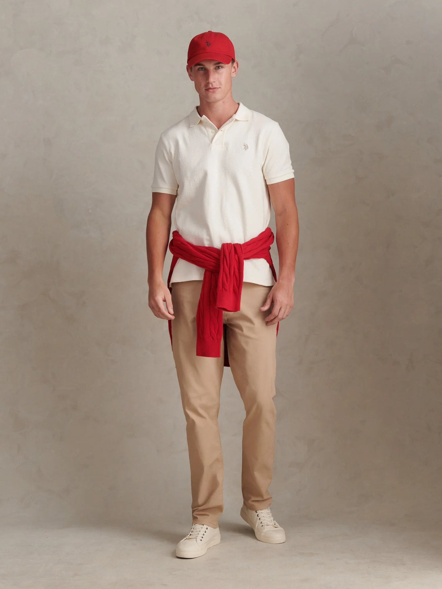 Mens Texture Terry Polo Shirt Whisper White - Image 3
