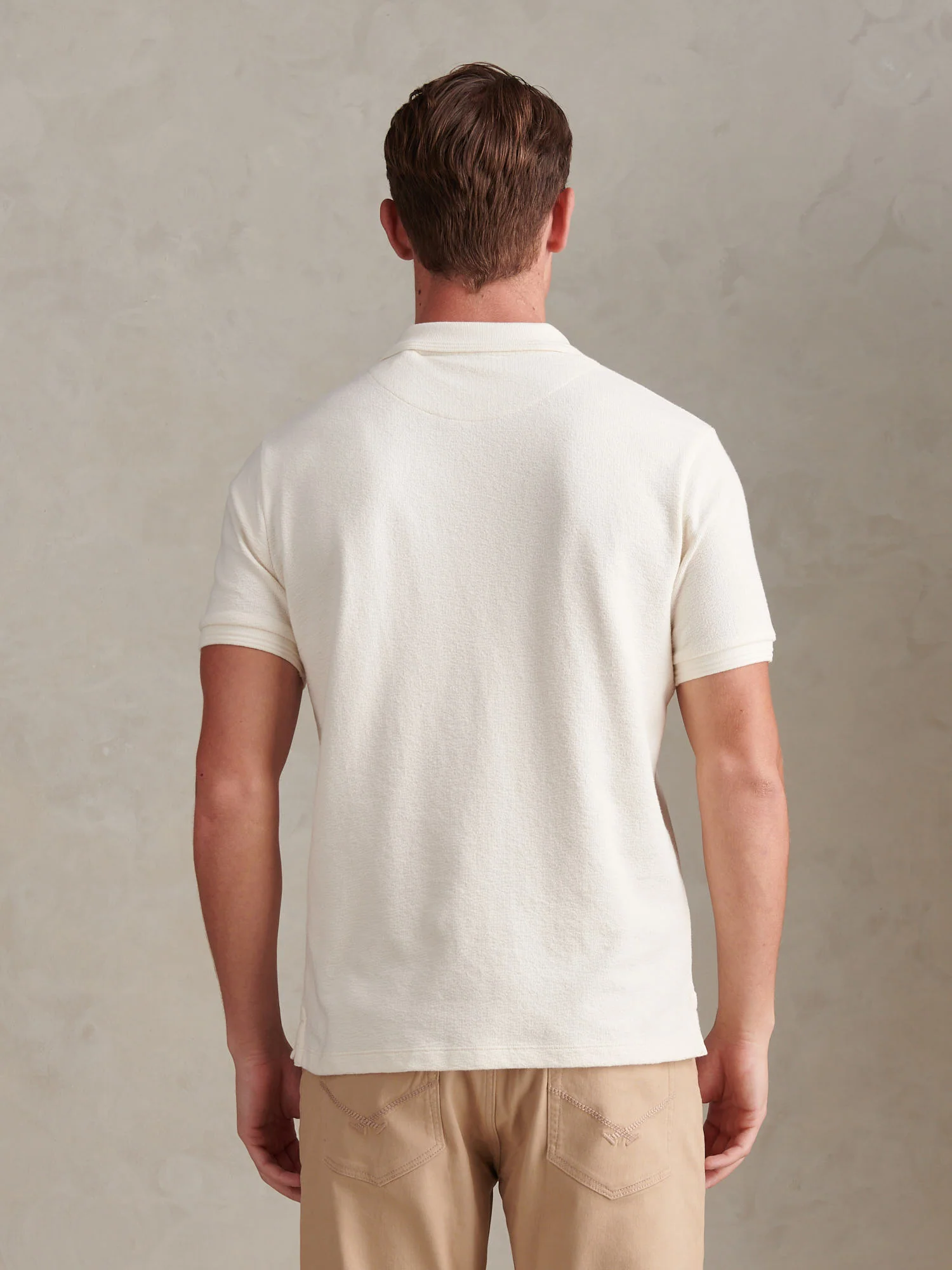 Mens Texture Terry Polo Shirt Whisper White - Image 4