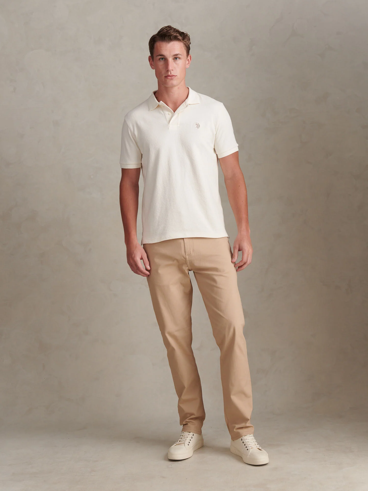 Mens Texture Terry Polo Shirt Whisper White - Image 5