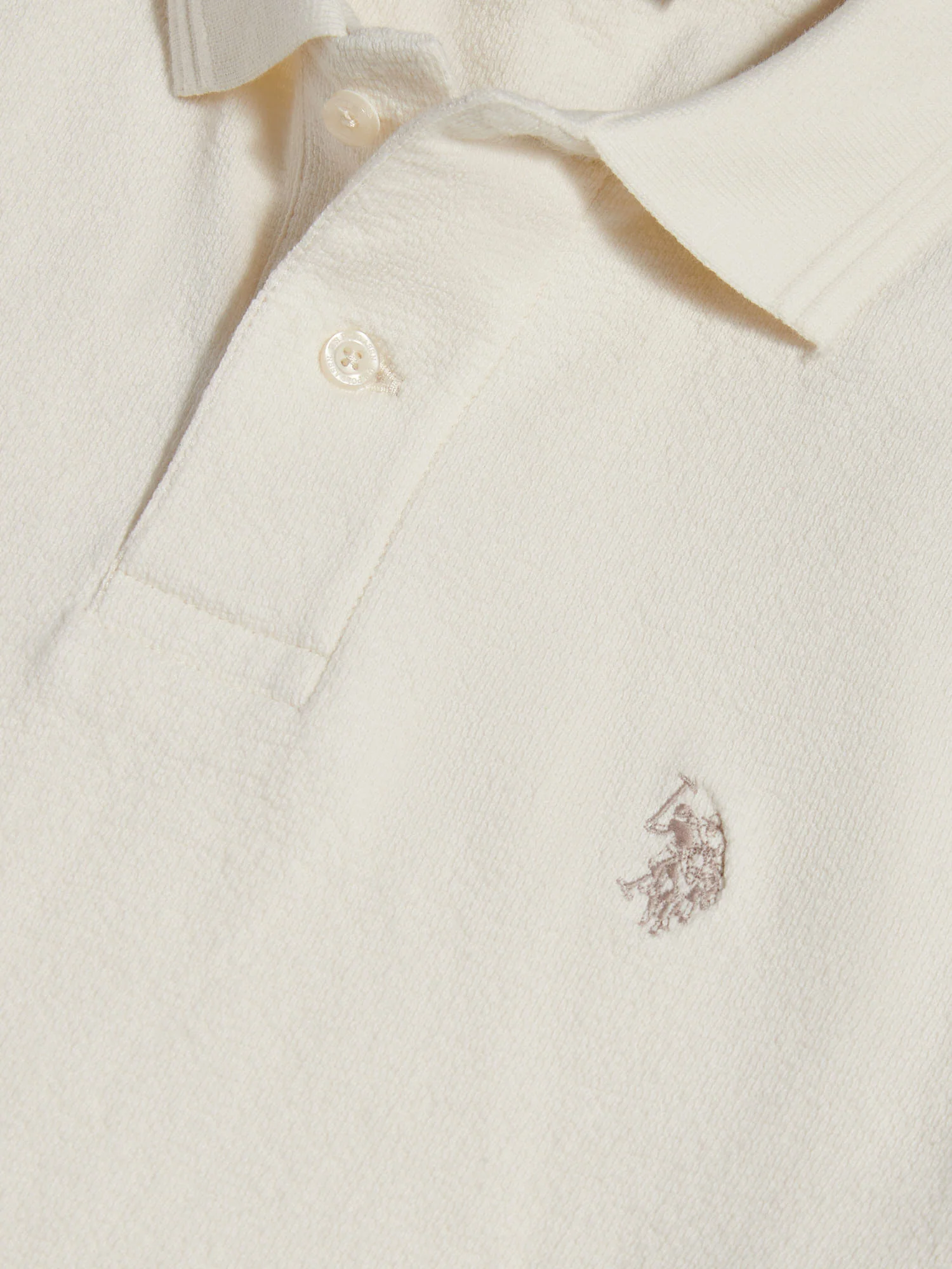 Mens Texture Terry Polo Shirt Whisper White - Image 8