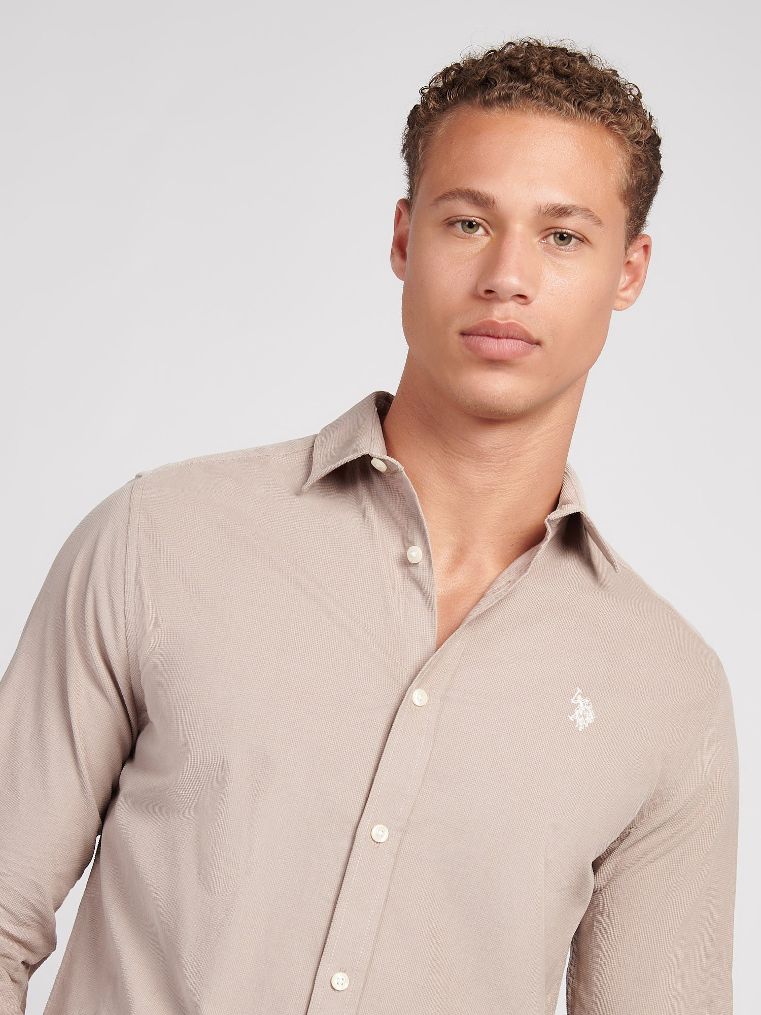 Mens Textured Corduroy Shirt in Atmosphere - Image 2