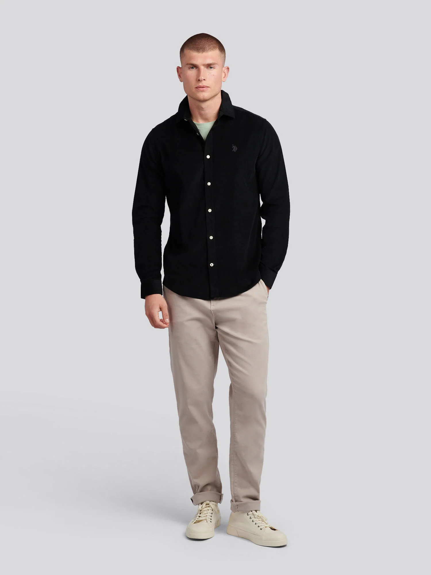Mens Textured Corduroy Shirt in Black - Image 3
