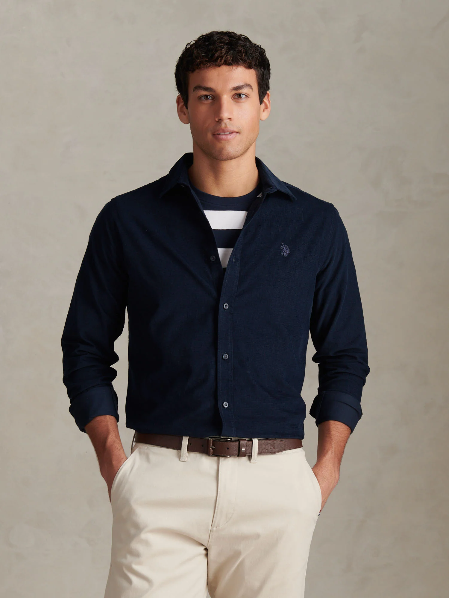 Mens Textured Corduroy Shirt in Dark Sapphire Navy / Moonlight Blue DHM