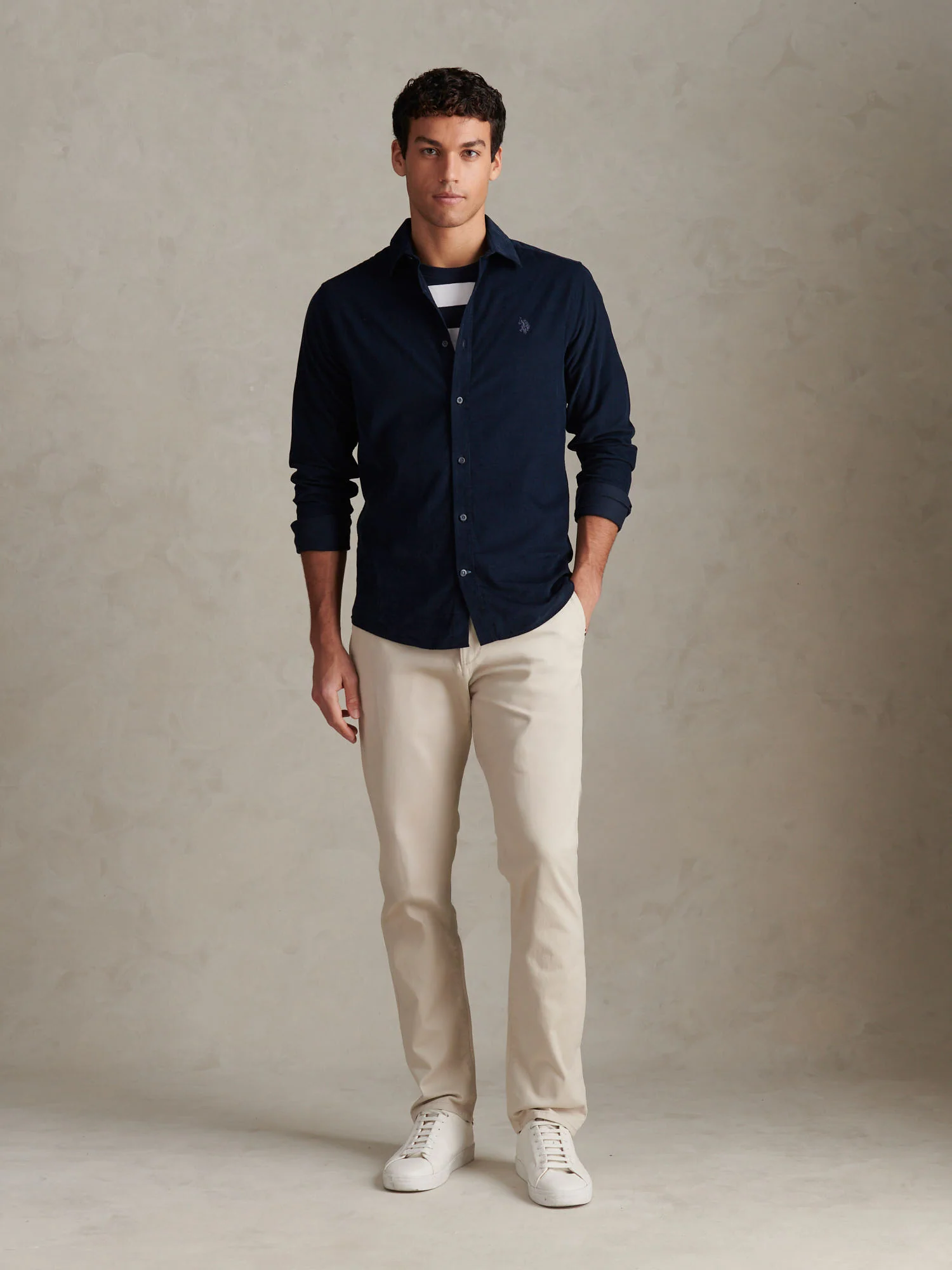Mens Textured Corduroy Shirt in Dark Sapphire Navy / Moonlight Blue DHM - Image 3