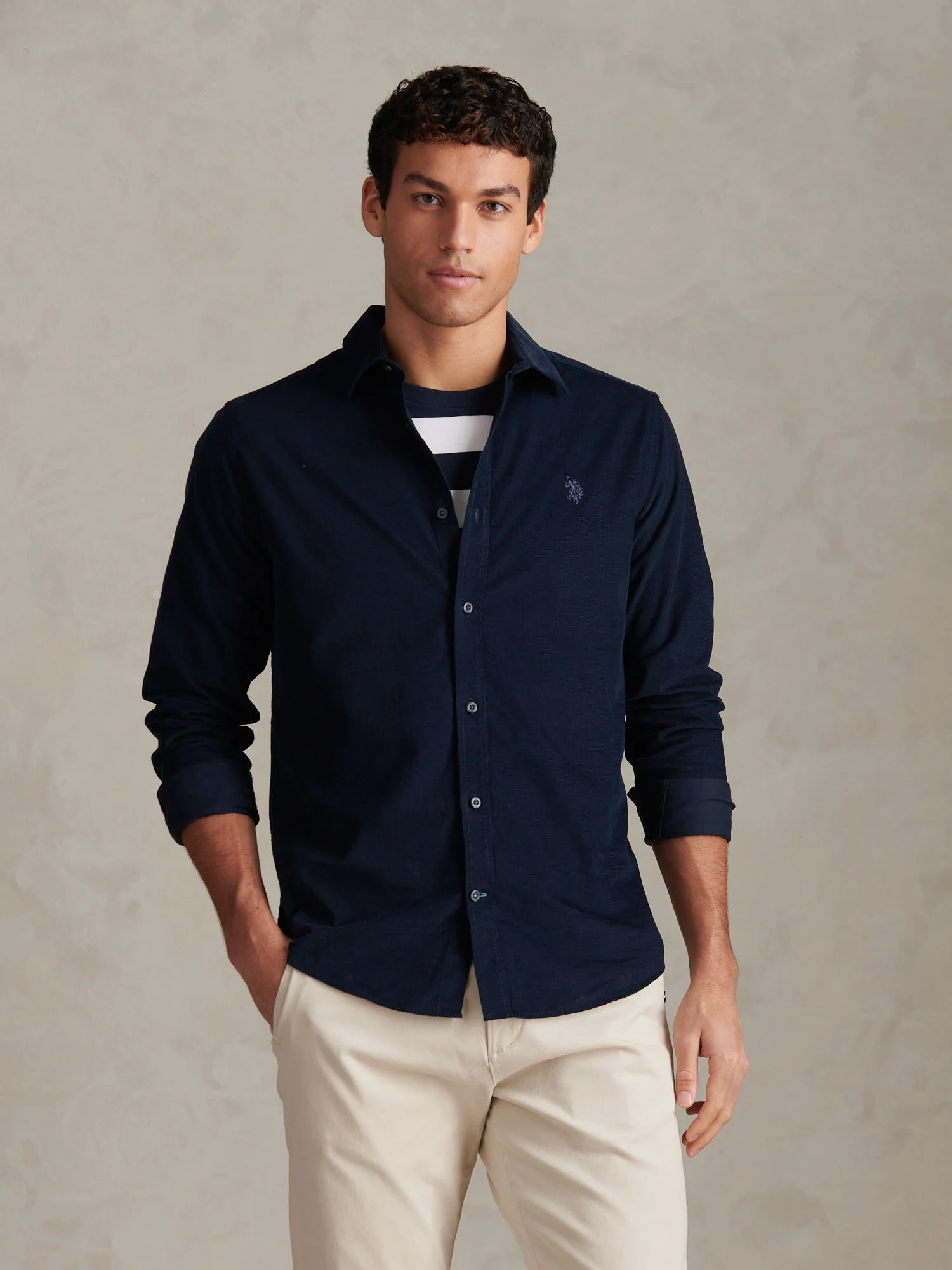 Mens Textured Corduroy Shirt in Dark Sapphire Navy / Moonlight Blue DHM - Image 5
