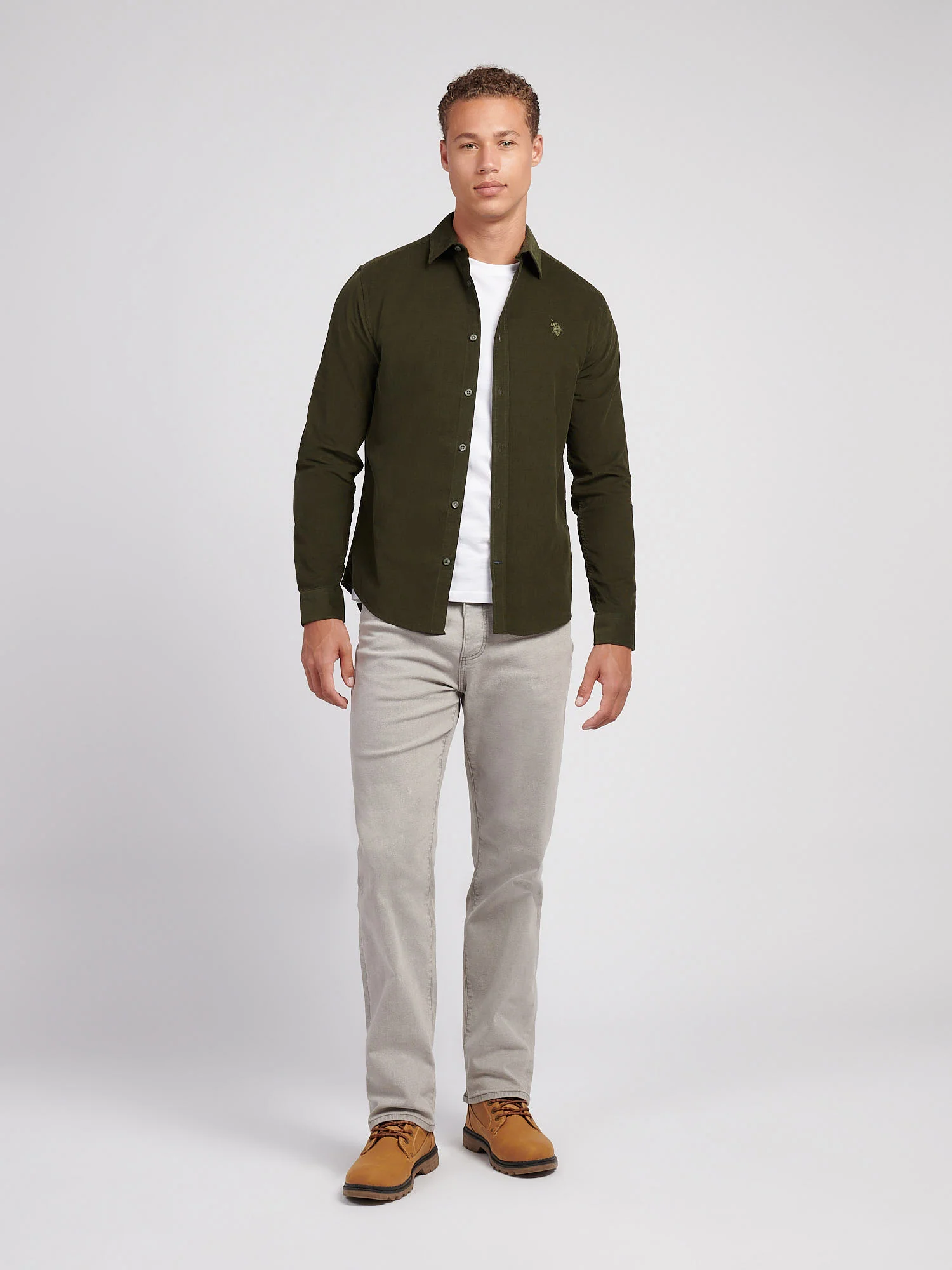 Mens Textured Corduroy Shirt in Forest Night - Image 3