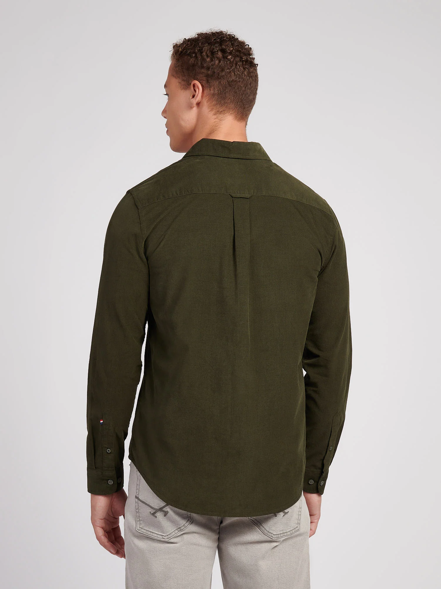 Mens Textured Corduroy Shirt in Forest Night - Image 4