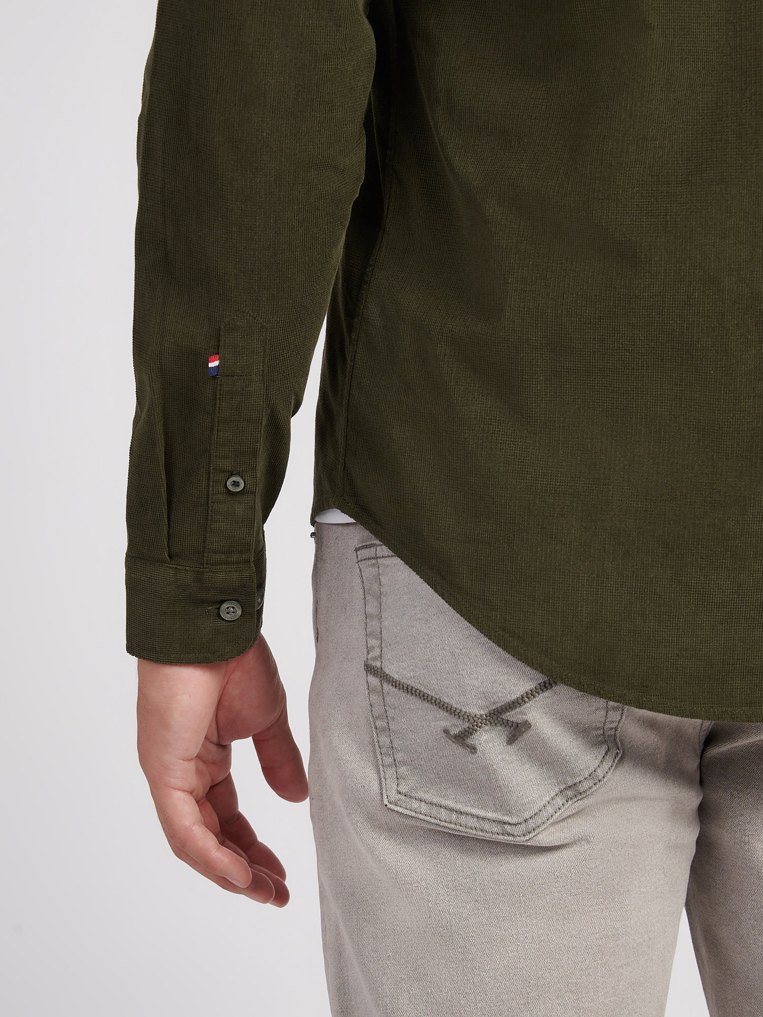 Mens Textured Corduroy Shirt in Forest Night - Image 5