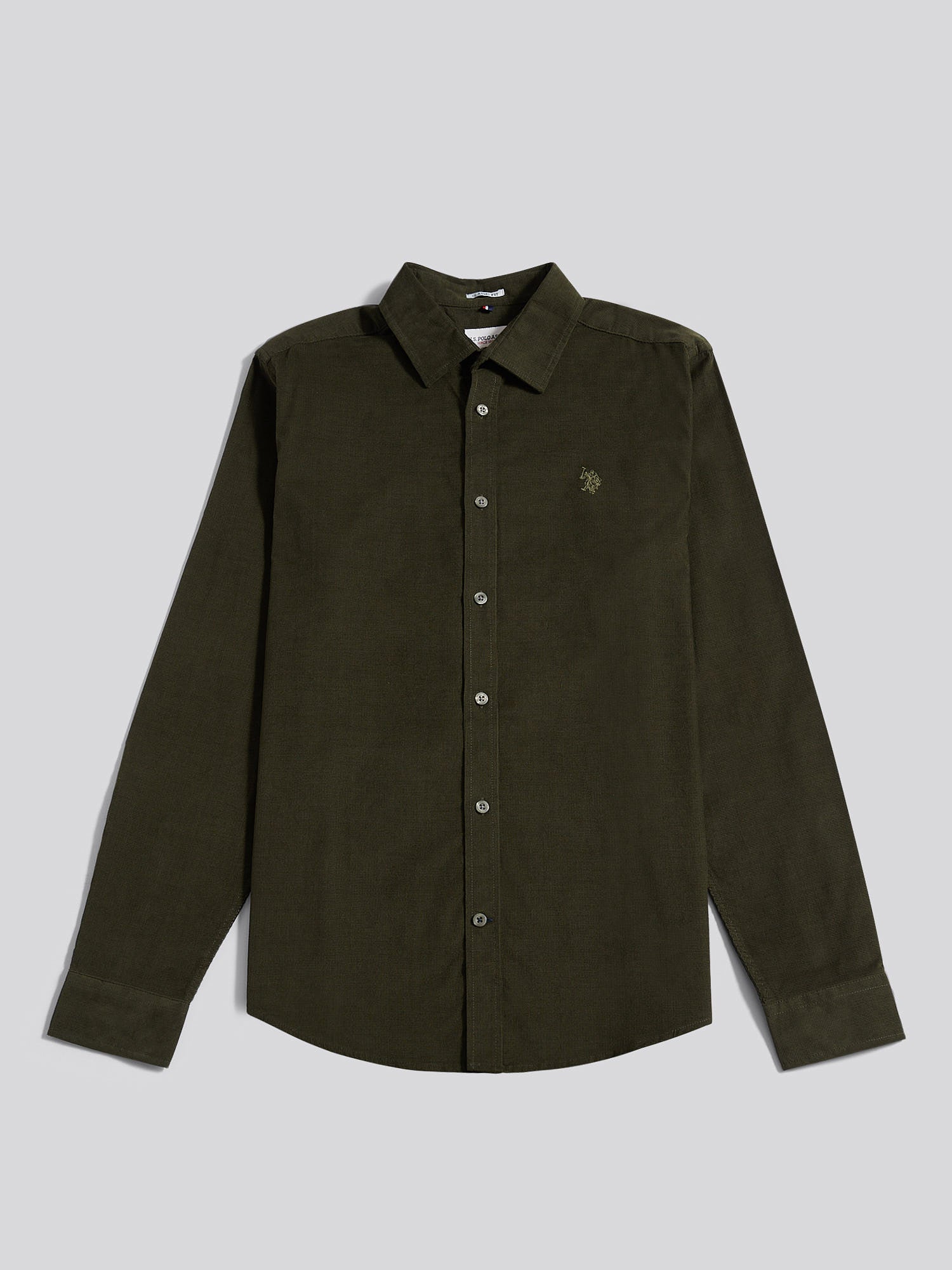 Mens Textured Corduroy Shirt in Forest Night - Image 6