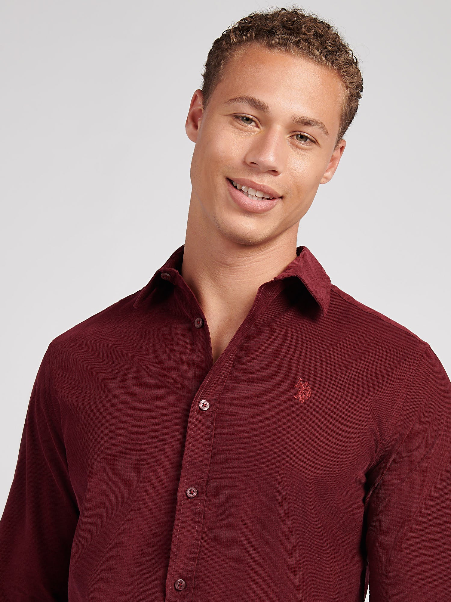 Mens Textured Corduroy Shirt in Windsor Wine - Image 2