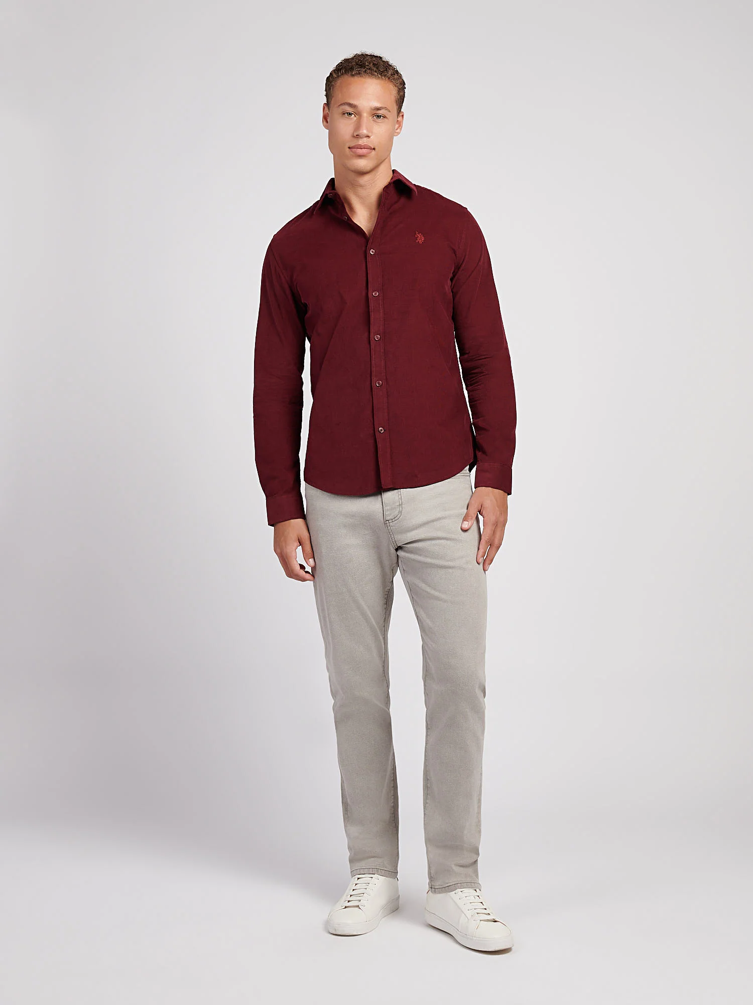 Mens Textured Corduroy Shirt in Windsor Wine - Image 3