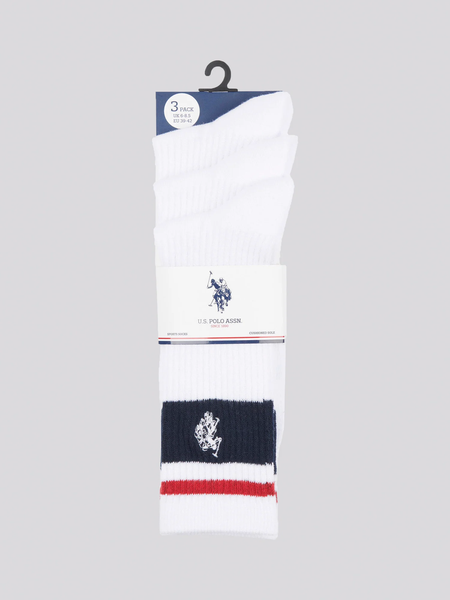 Mens 3 Pack Brand Stripe Socks Bright White - Image 2