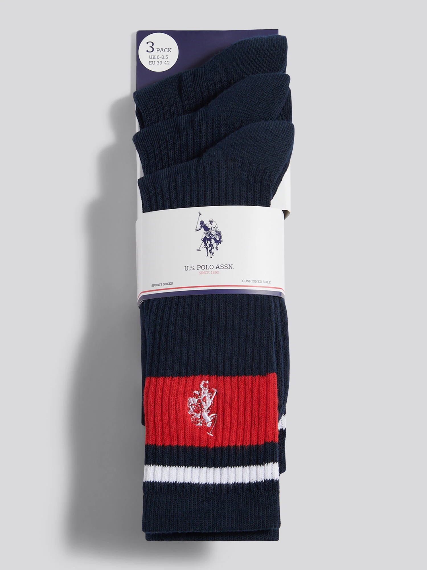 Mens 3 Pack Brand Stripe Socks Dark Sapphire Navy - Image 3
