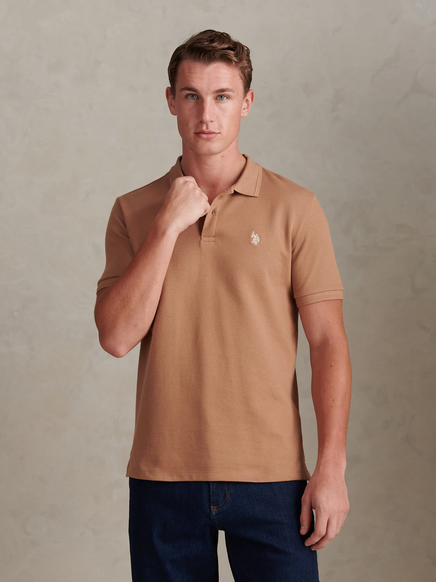 Mens Twill Texture Polo Shirt Burro