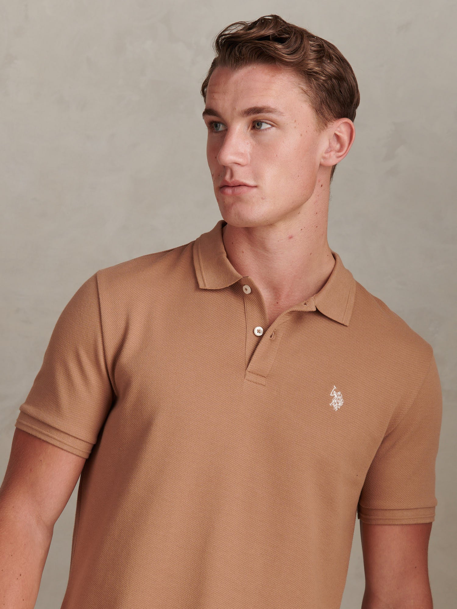 Mens Twill Texture Polo Shirt Burro - Image 2