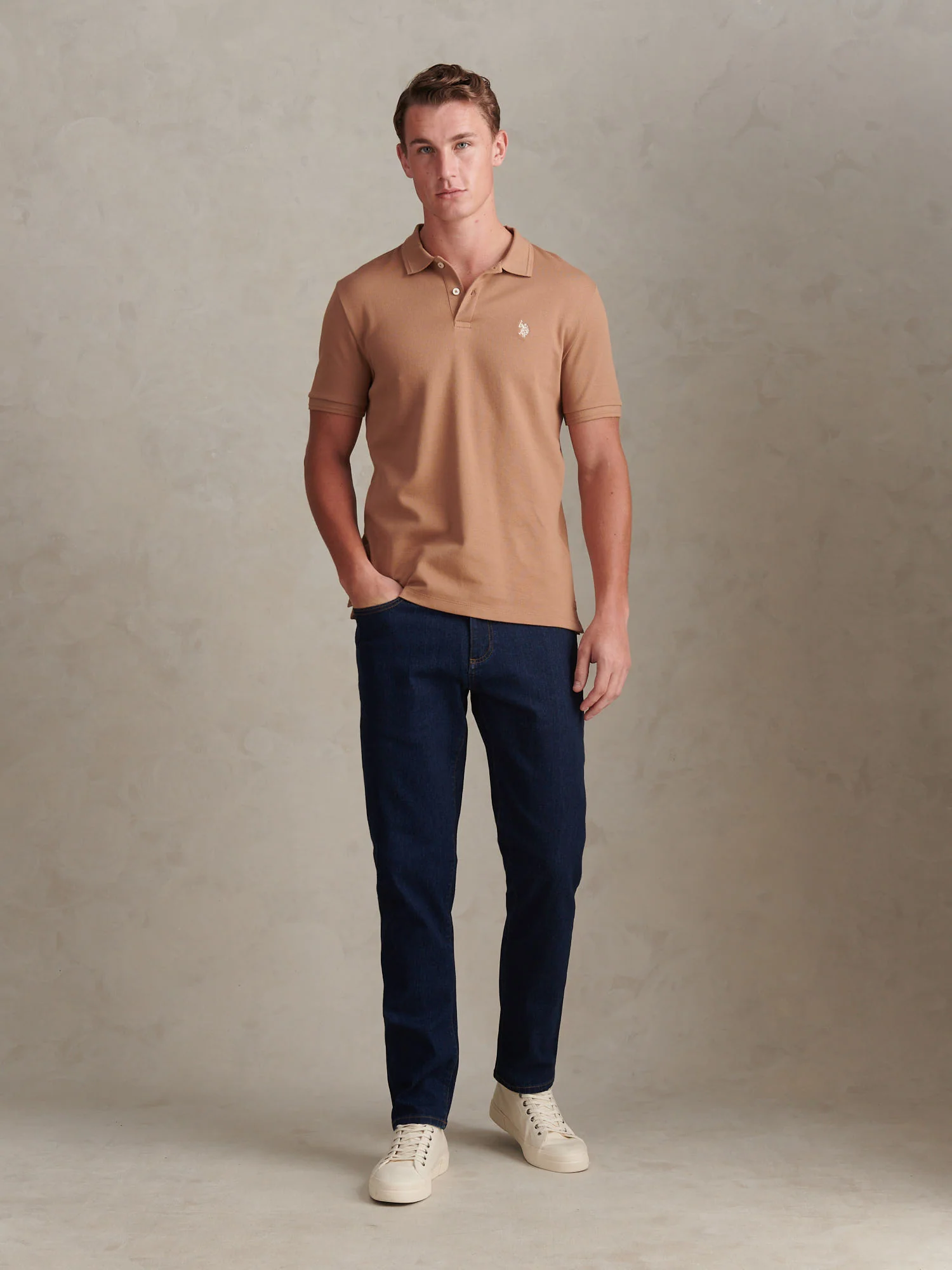 Mens Twill Texture Polo Shirt Burro - Image 3