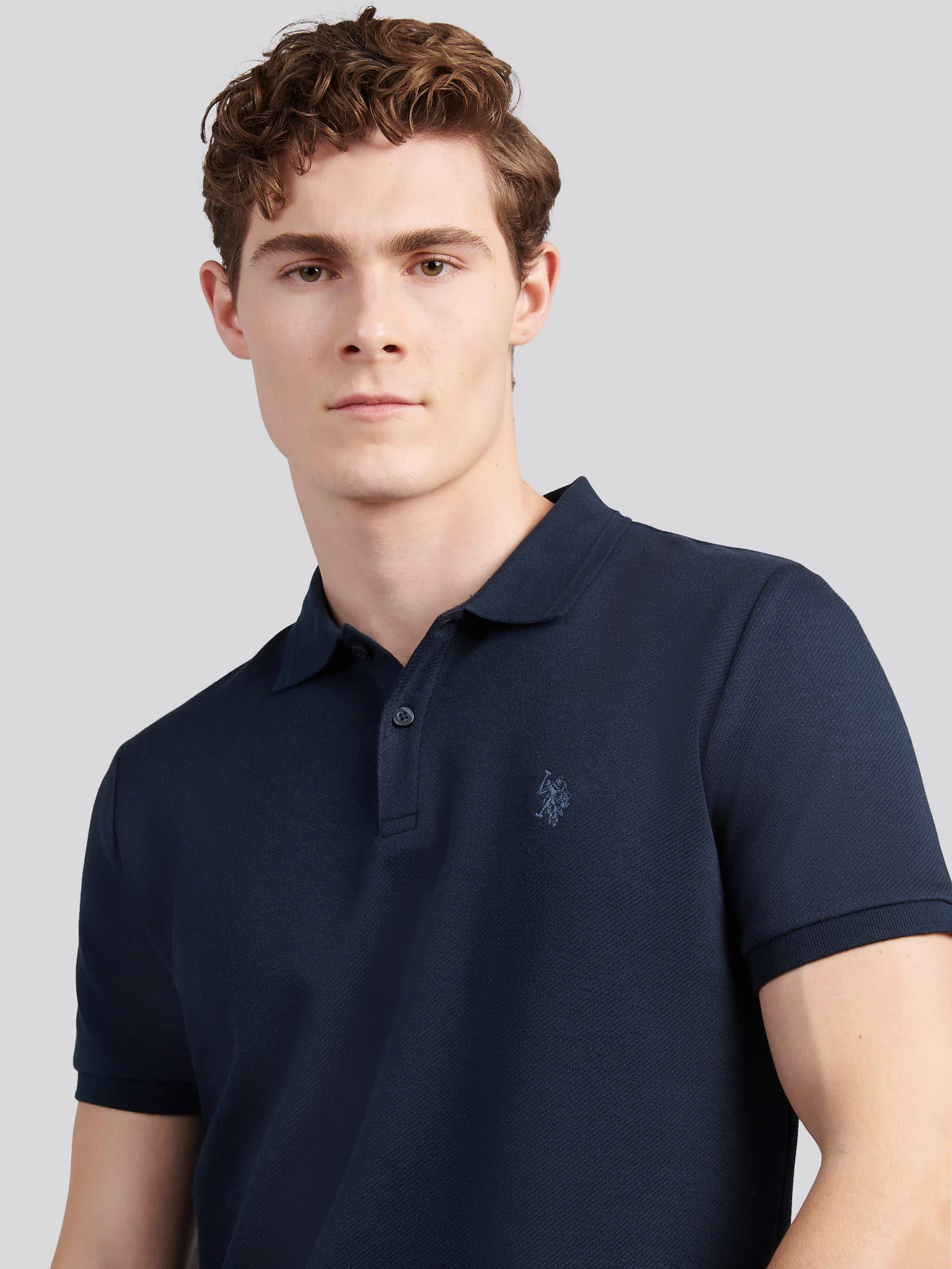 Mens Twill Texture Polo Shirt Dark Sapphire Navy / Moonlight Blue DHM - Image 2