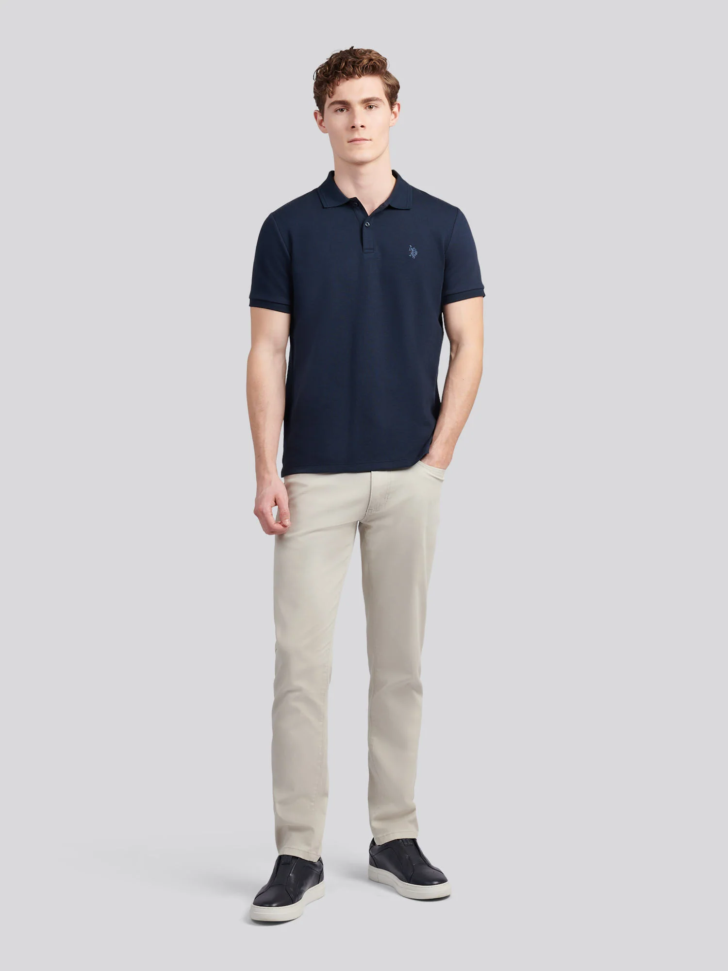 Mens Twill Texture Polo Shirt Dark Sapphire Navy / Moonlight Blue DHM - Image 3