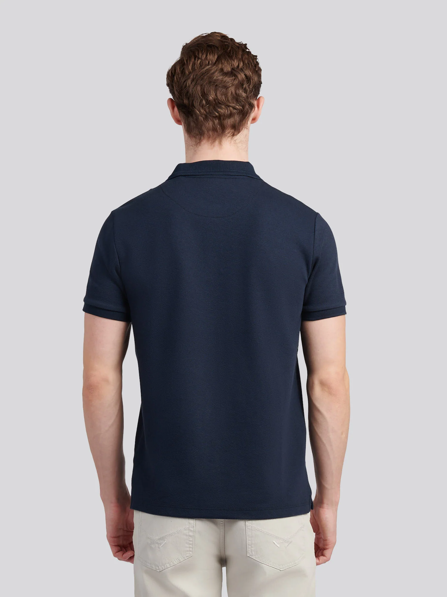 Mens Twill Texture Polo Shirt Dark Sapphire Navy / Moonlight Blue DHM - Image 4