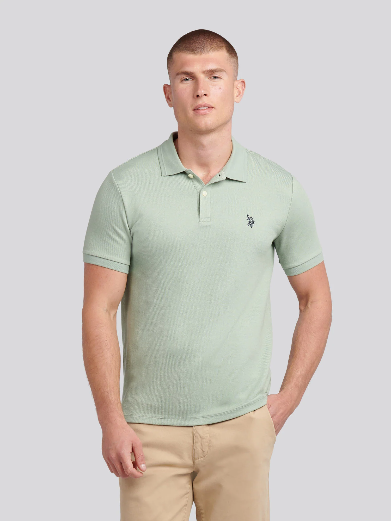 Mens Twill Texture Polo Shirt Iceberg Green