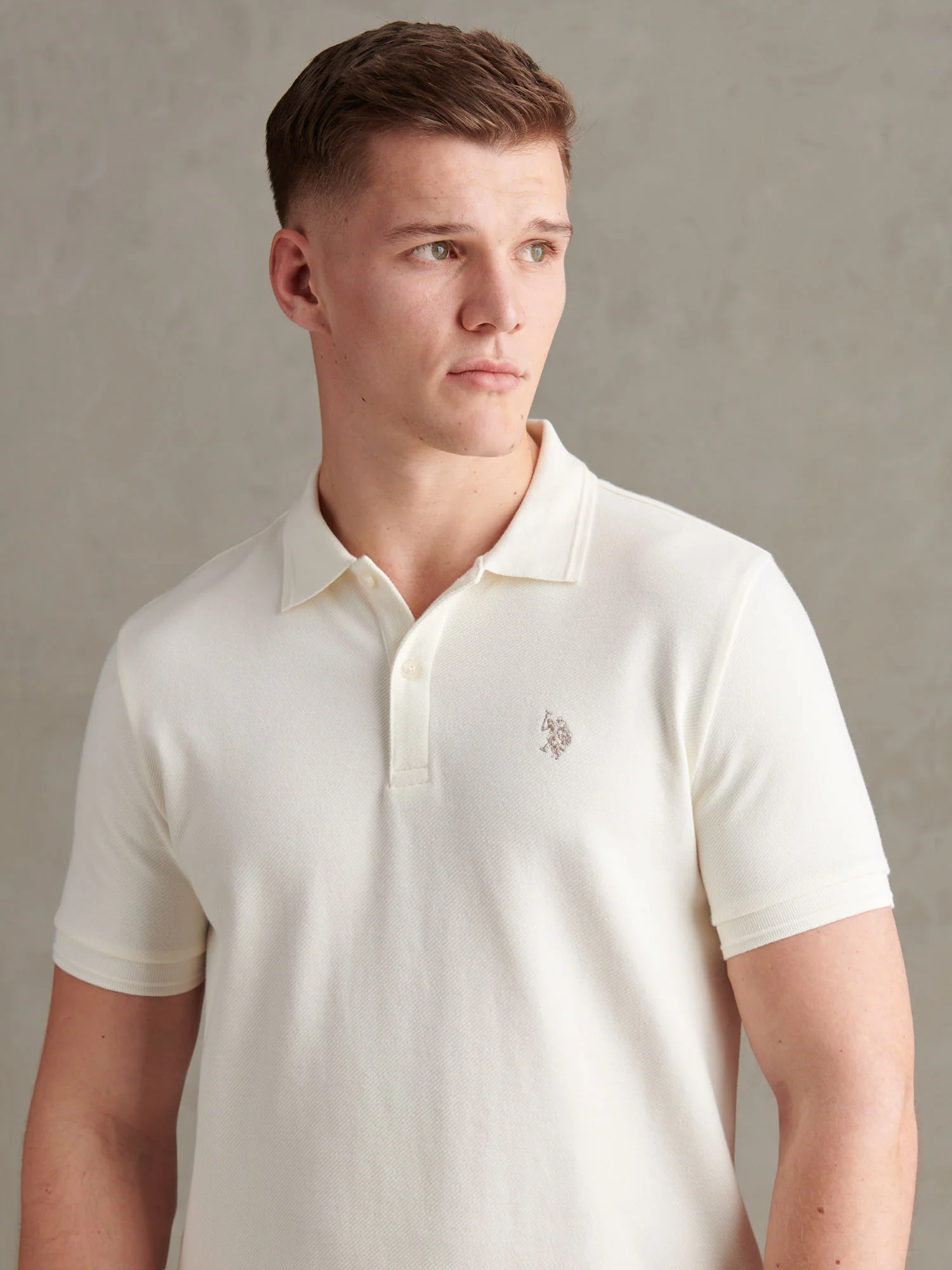 Mens Twill Texture Polo Shirt Whisper White - Image 2