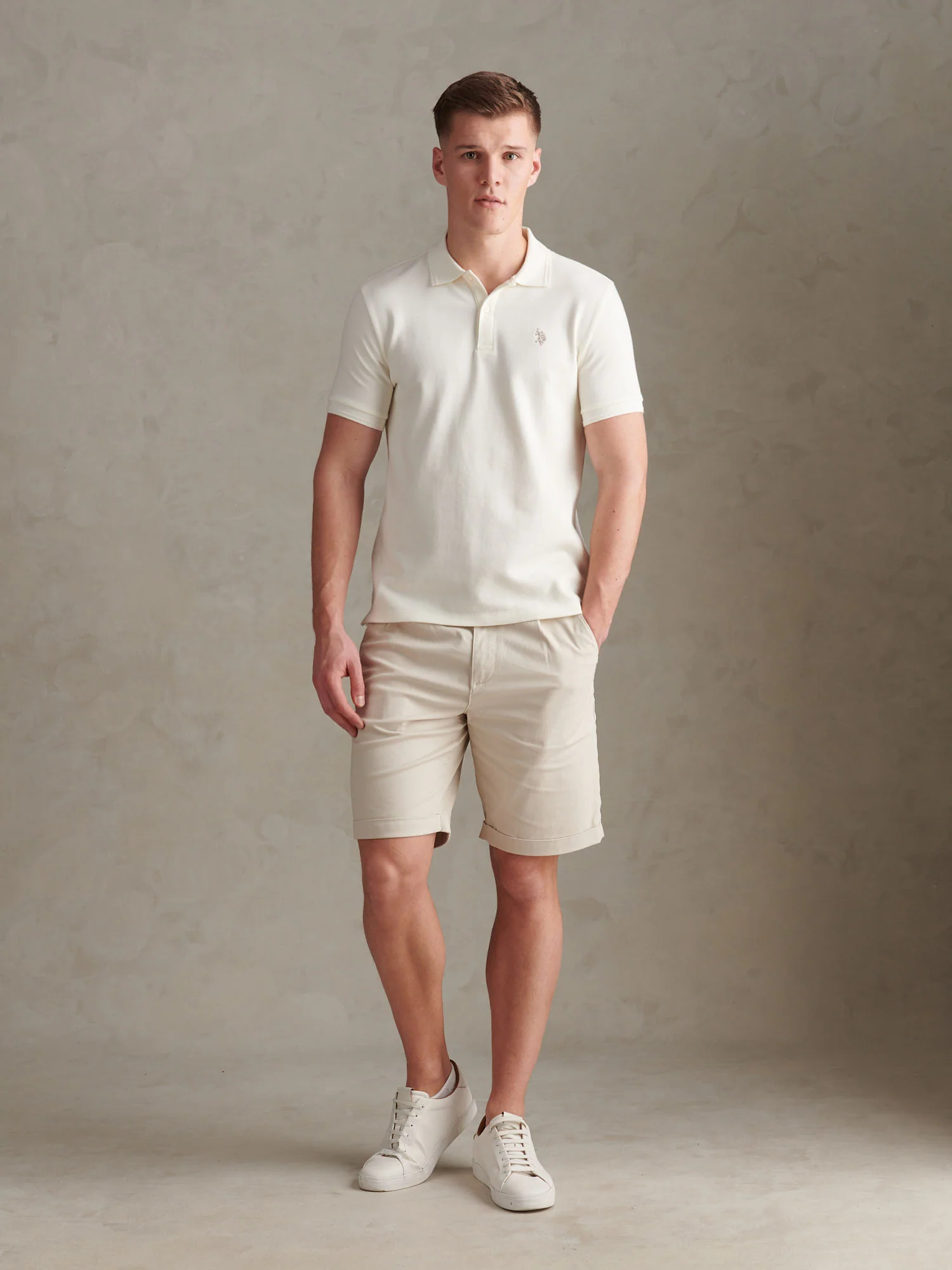 Mens Twill Texture Polo Shirt Whisper White - Image 3