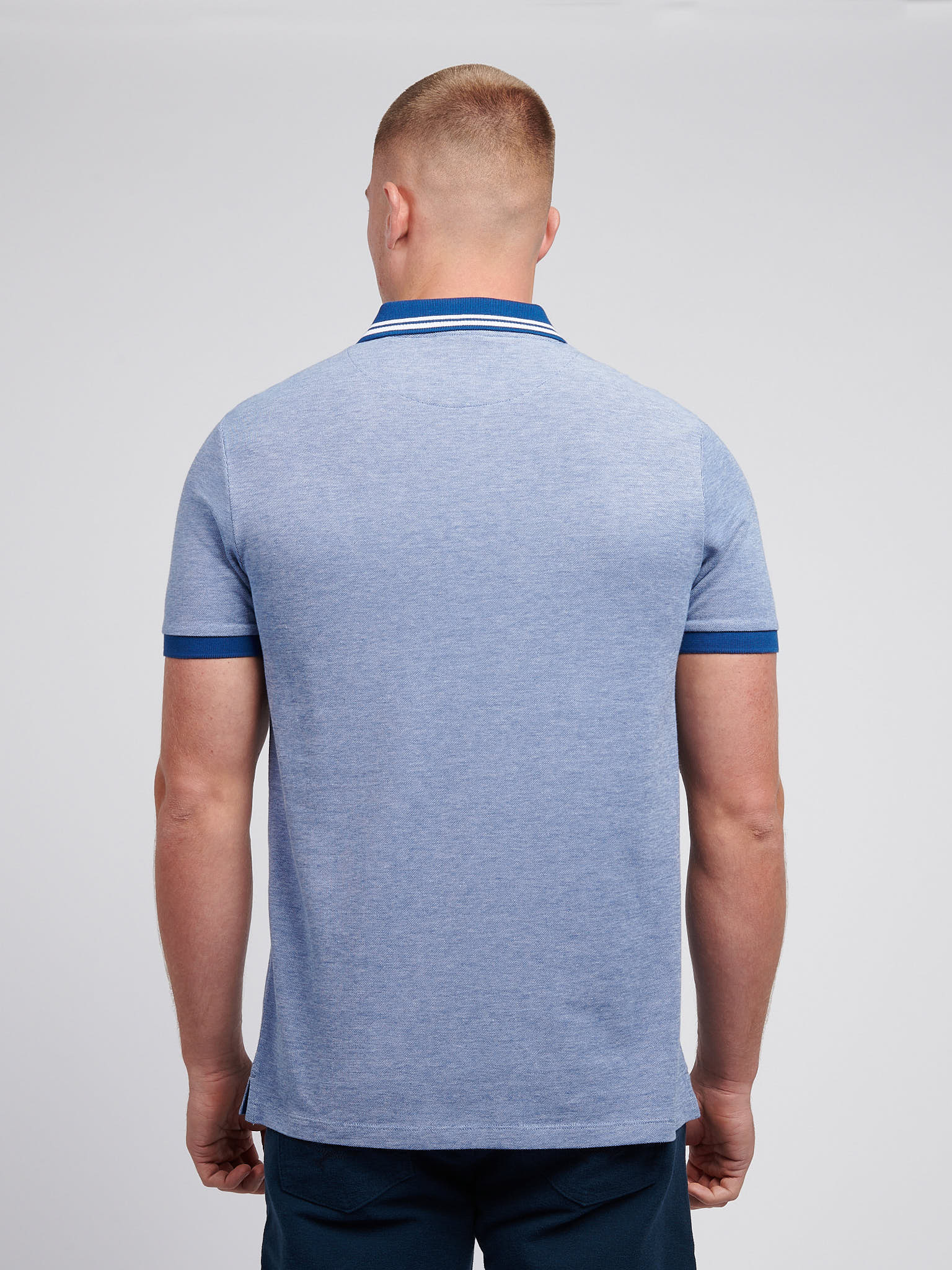 Mens Two Tone Pique Polo Shirt in Navy Peony - Image 4