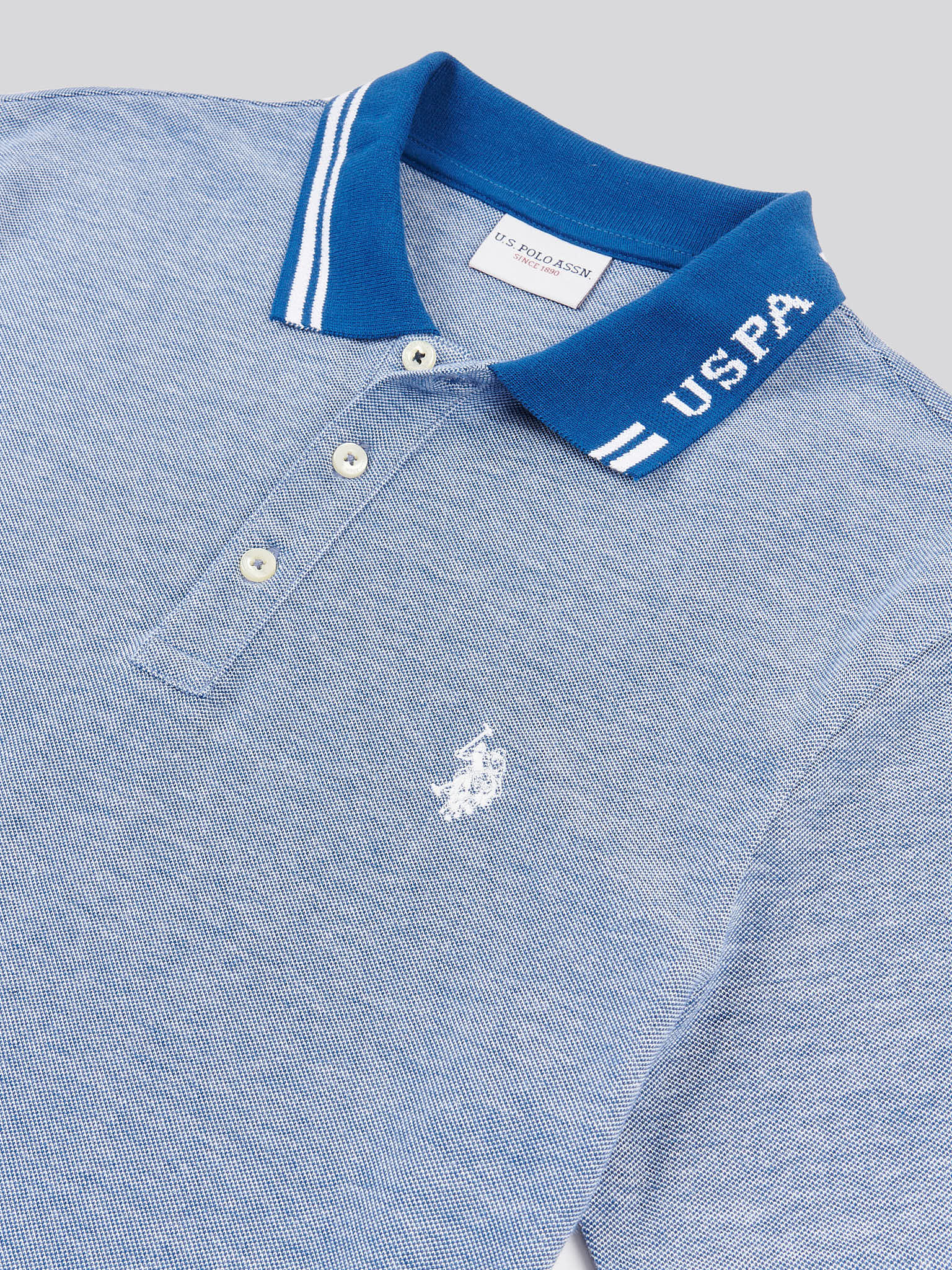 Mens Two Tone Pique Polo Shirt in Navy Peony - Image 7